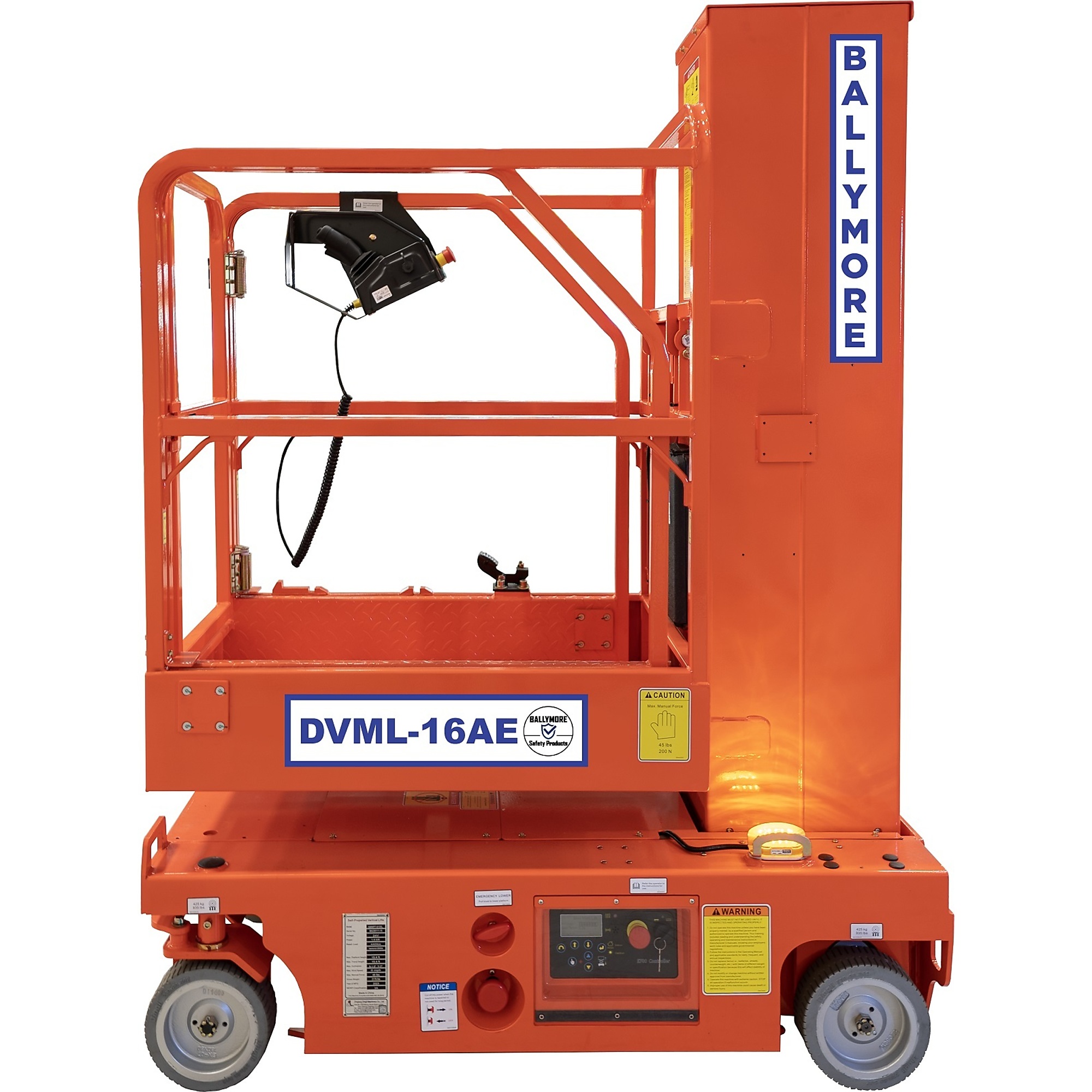 Ballymore, Drivable Mast Lift, Capacity 500 lb, Working Height 22 ft, Platform Height 16 in, Model DVML-16AE
