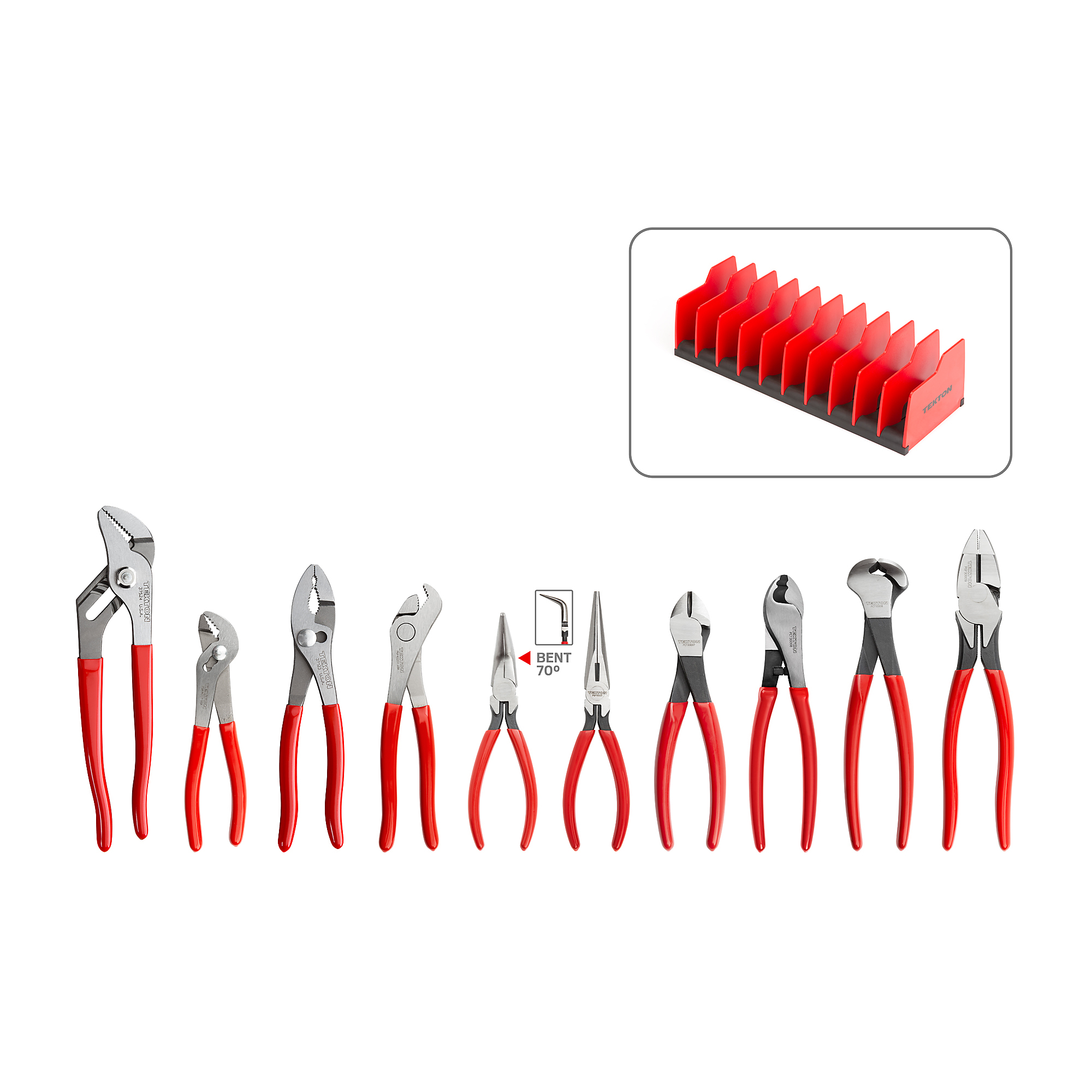 Tekton, 10-Piece Pliers Set (Gripping, Cutting) with Rack, Pieces (qty.) 10 Material Steel, Model PLR99201