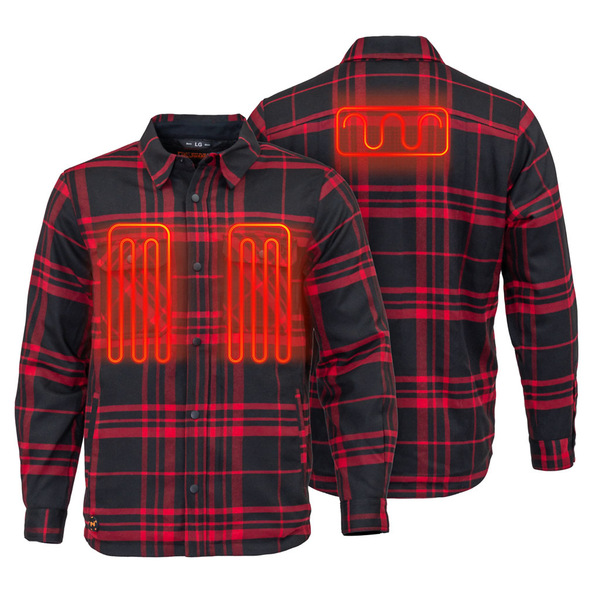 Fieldsheer, Men's Flannel Heated Jacket with 7.4v Battery, Size L, Color Black / Red, Model MWMJ53010423
