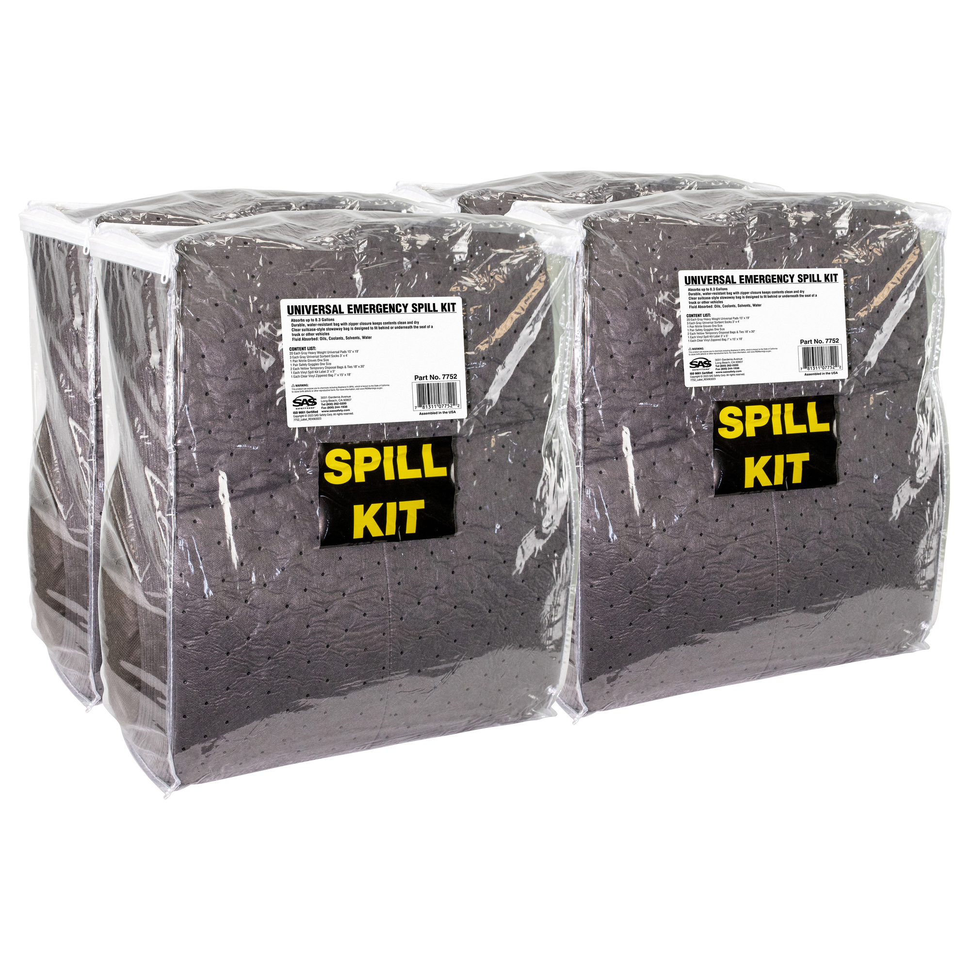 SAS Safety, Universal Emergency Spill Kit (4 Pack), Container Capacity 33 Gal, Pieces (qty.) 116 Model 7752CASE