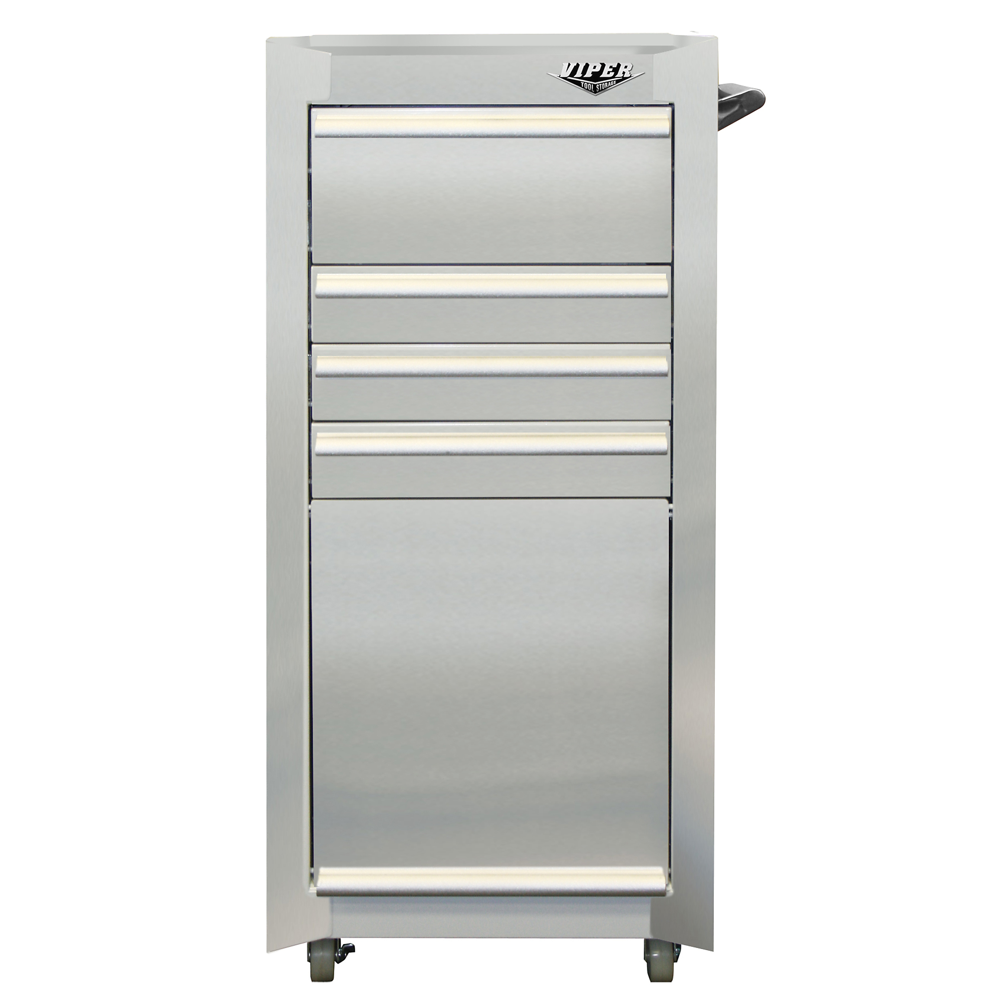 Viper Tool Storage, 4-Drawer Stainless Steel Cart with Bulk Storage, Width 16 in, Height 36.5 in, Color Stainless Steel, Model V1804SSR
