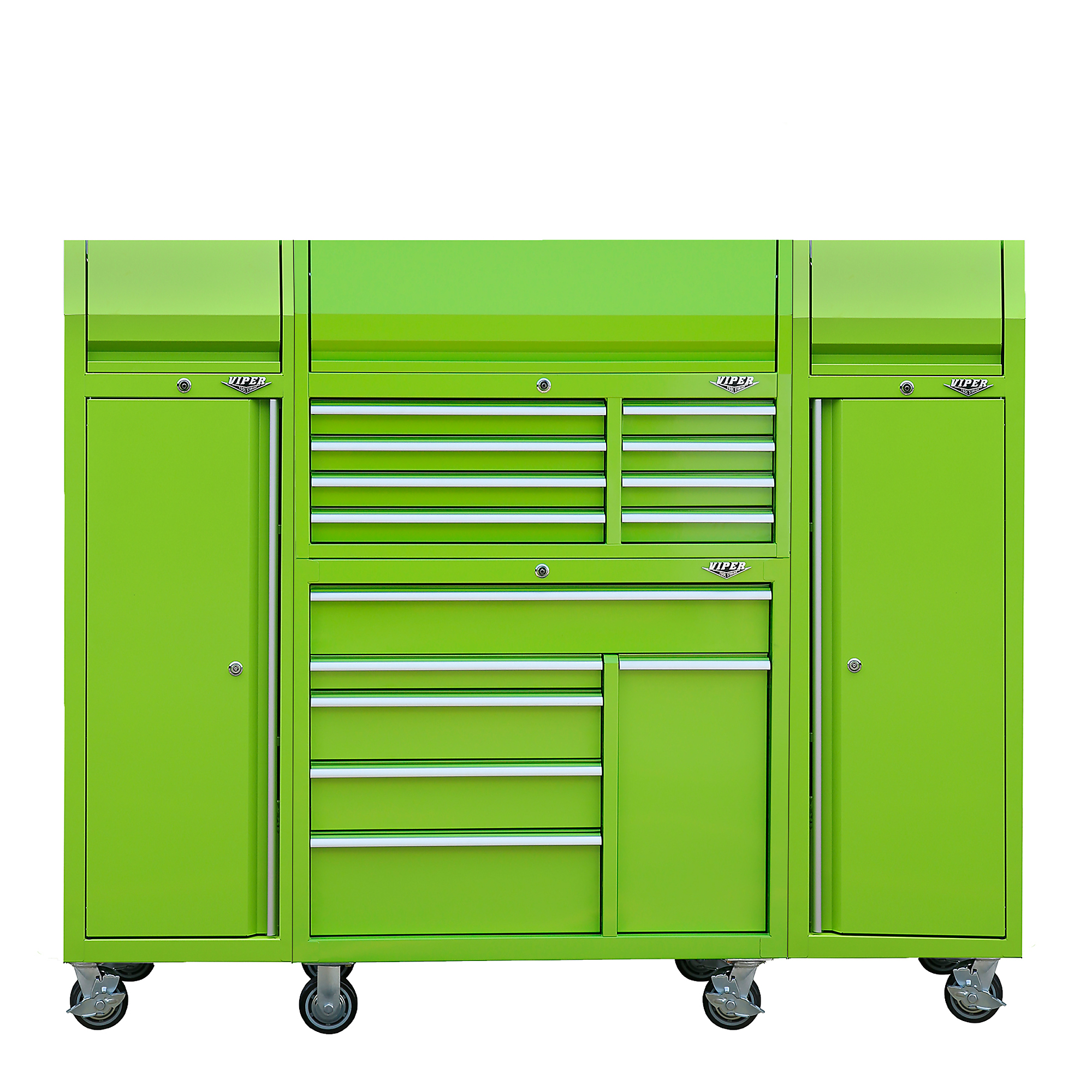 Viper Tool Storage, 41Inch Rolling Cab Bundle with 2 Side Lockers, Lime, Width 81.25 in, Height 67 in, Color Lime, Model V41C5LG