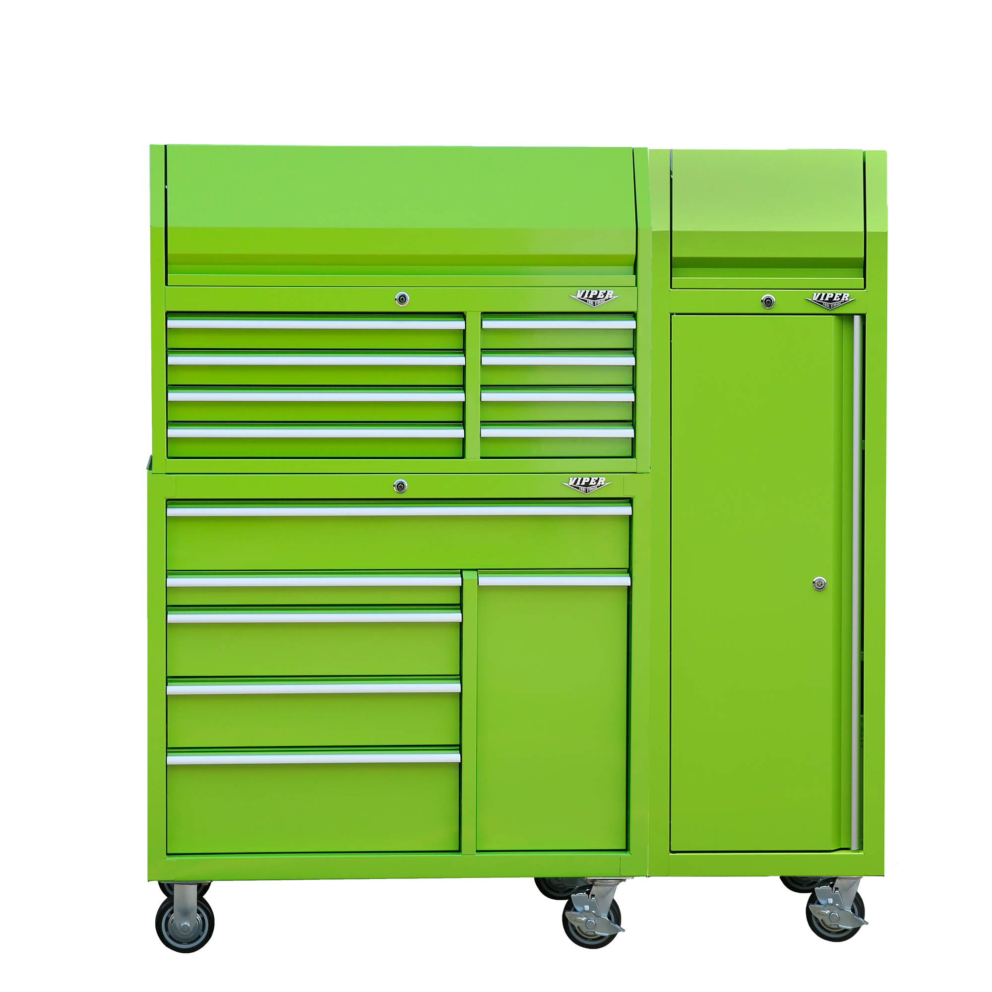 Viper Tool Storage, 41Inch Rolling Cab Bundle with 1 Side Locker, Lime, Width 61.38 in, Height 67 in, Color Lime, Model V41C4LG