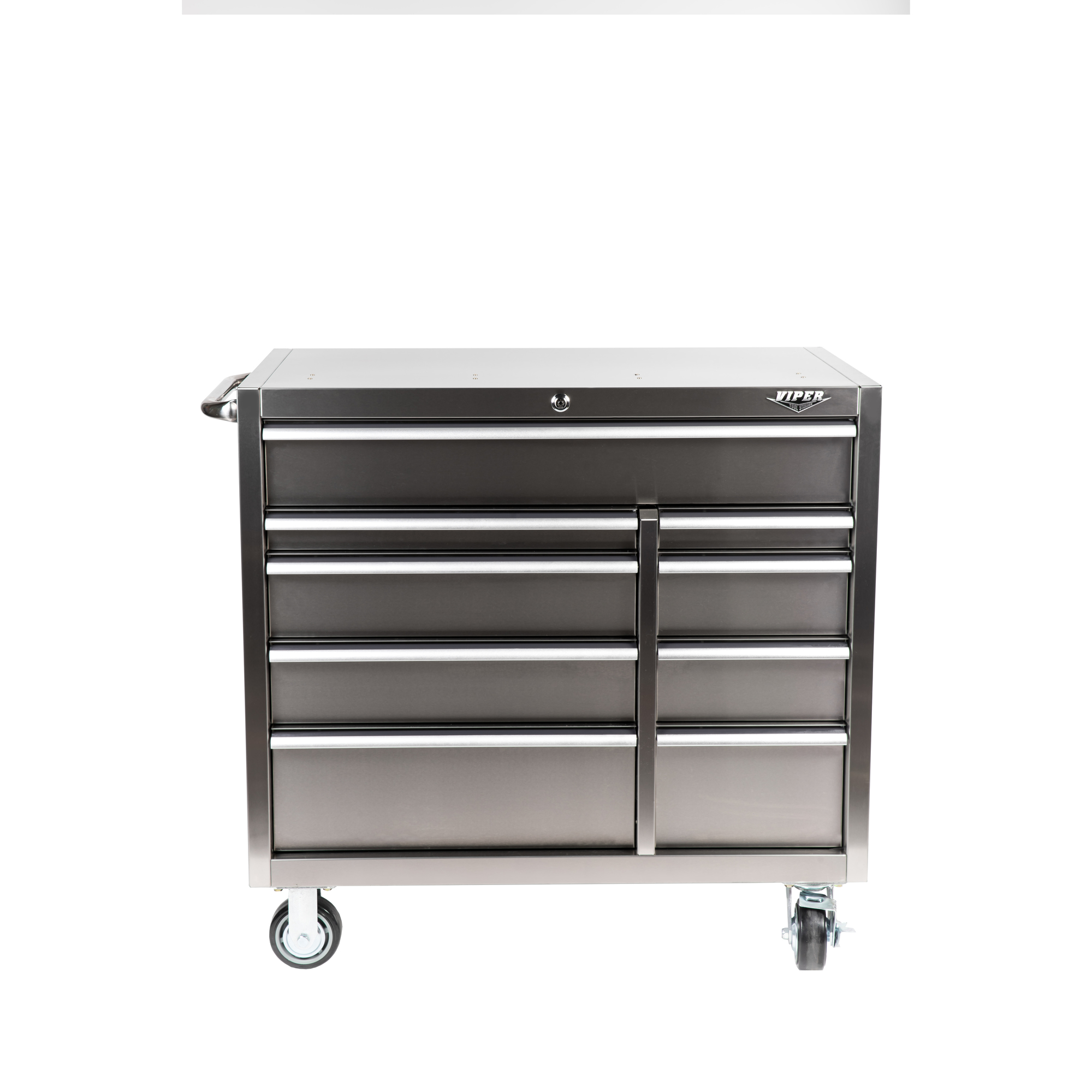 Viper Tool Storage, 9-Drawer Stainless Steel Rolling Cabinet, Width 41.5 in, Height 40.75 in, Color Stainless Steel, Model V412409SSR