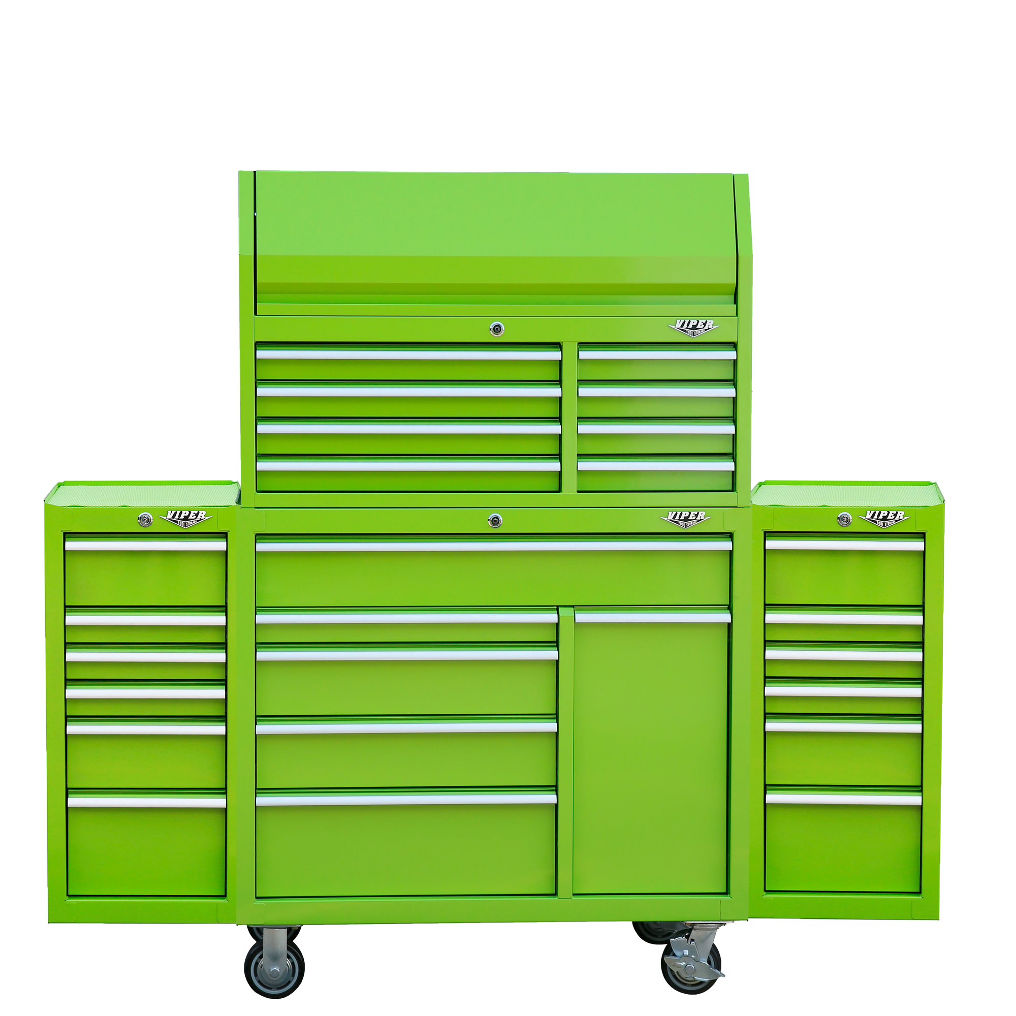 Viper Tool Storage, 41Inch Roll Cab Bundle with 2 Side Cabinets, Lime, Width 74 in, Height 67 in, Color Lime, Model V41C1LG