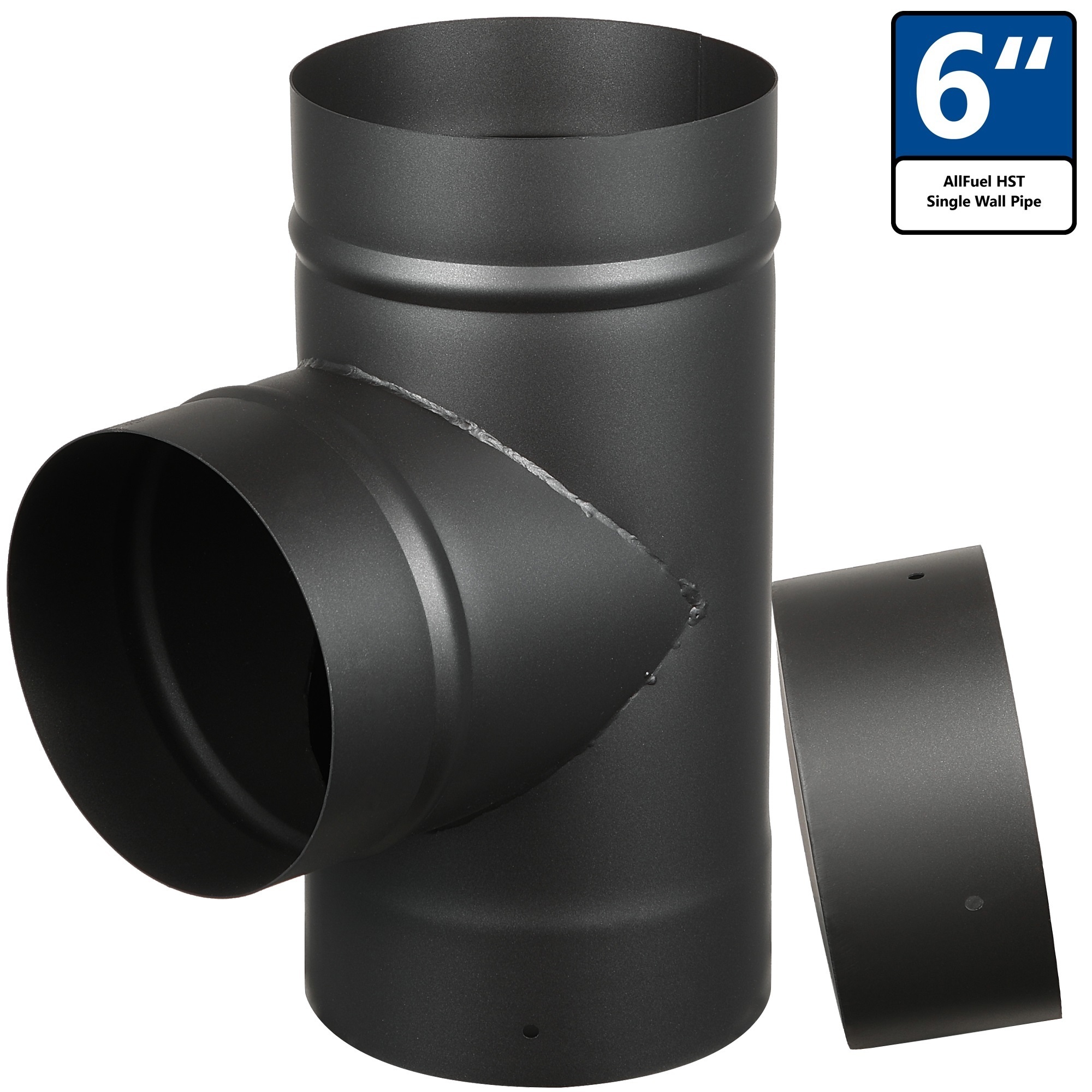 AllFuel HST, 6Inch Single Wall Tee Black Stove Pipe, Included (qty.) 1 Material Carbon Steel, Model BL.EV.RB.SHT6-ST