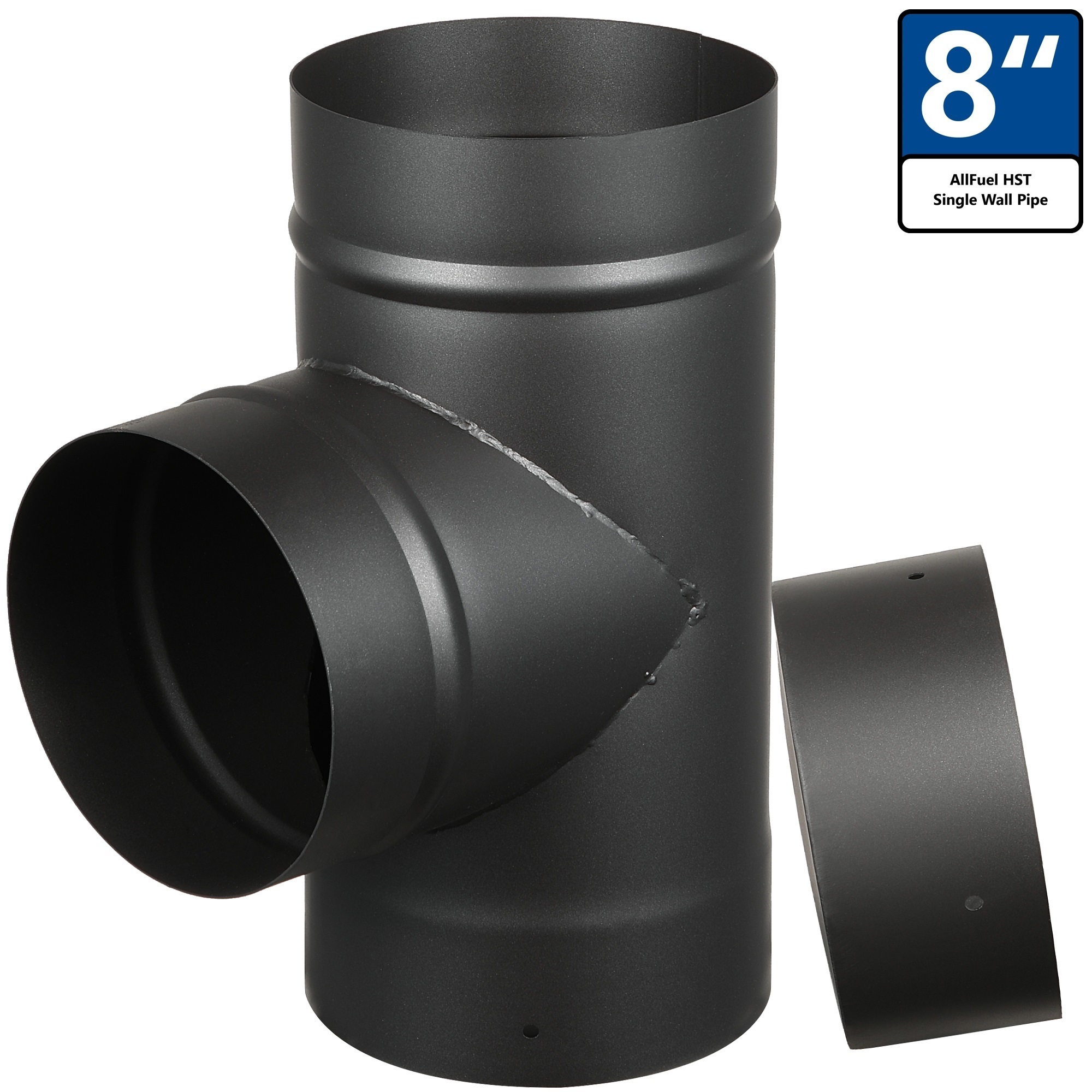 AllFuel HST, 8Inch Single Wall Tee Black Stove Pipe, Included (qty.) 1 Material Carbon Steel, Model BL.EV.RB.SHT8-ST