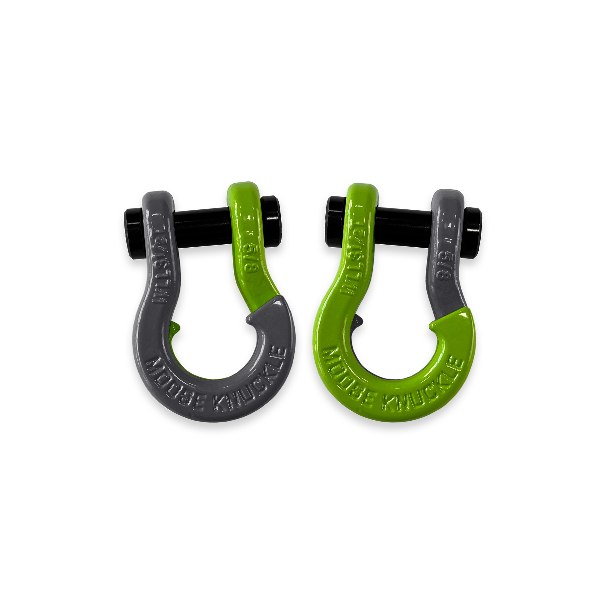 Moose Knuckle Offroad, 5/8 Split Shackle Gun Gray / Sublime Green, Working Load Limit 7000 lb, Model FN000025-032