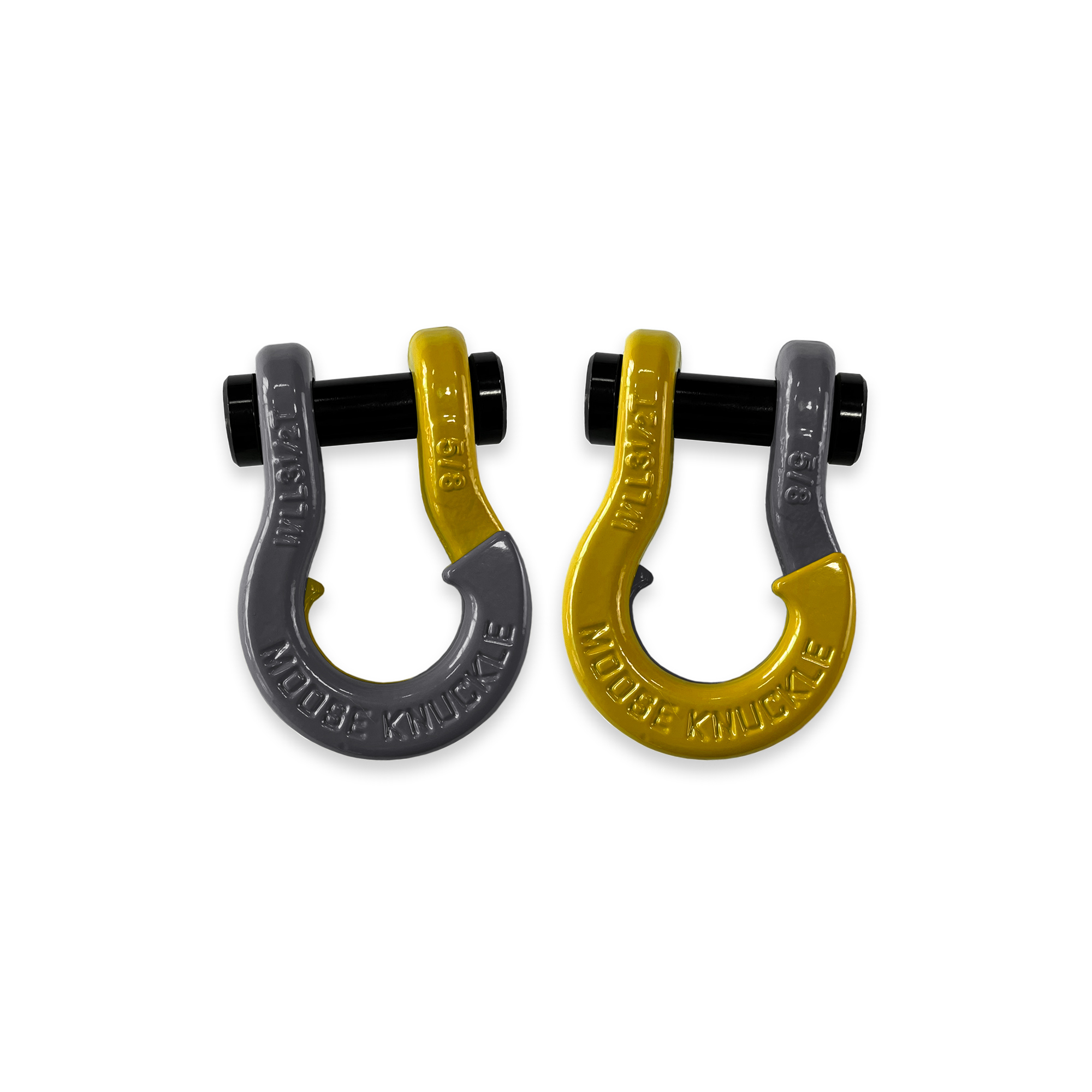 Moose Knuckle Offroad, 5/8 Split Shackle Gun Gray / Detonator Yellow, Working Load Limit 7000 lb, Model FN000025-033