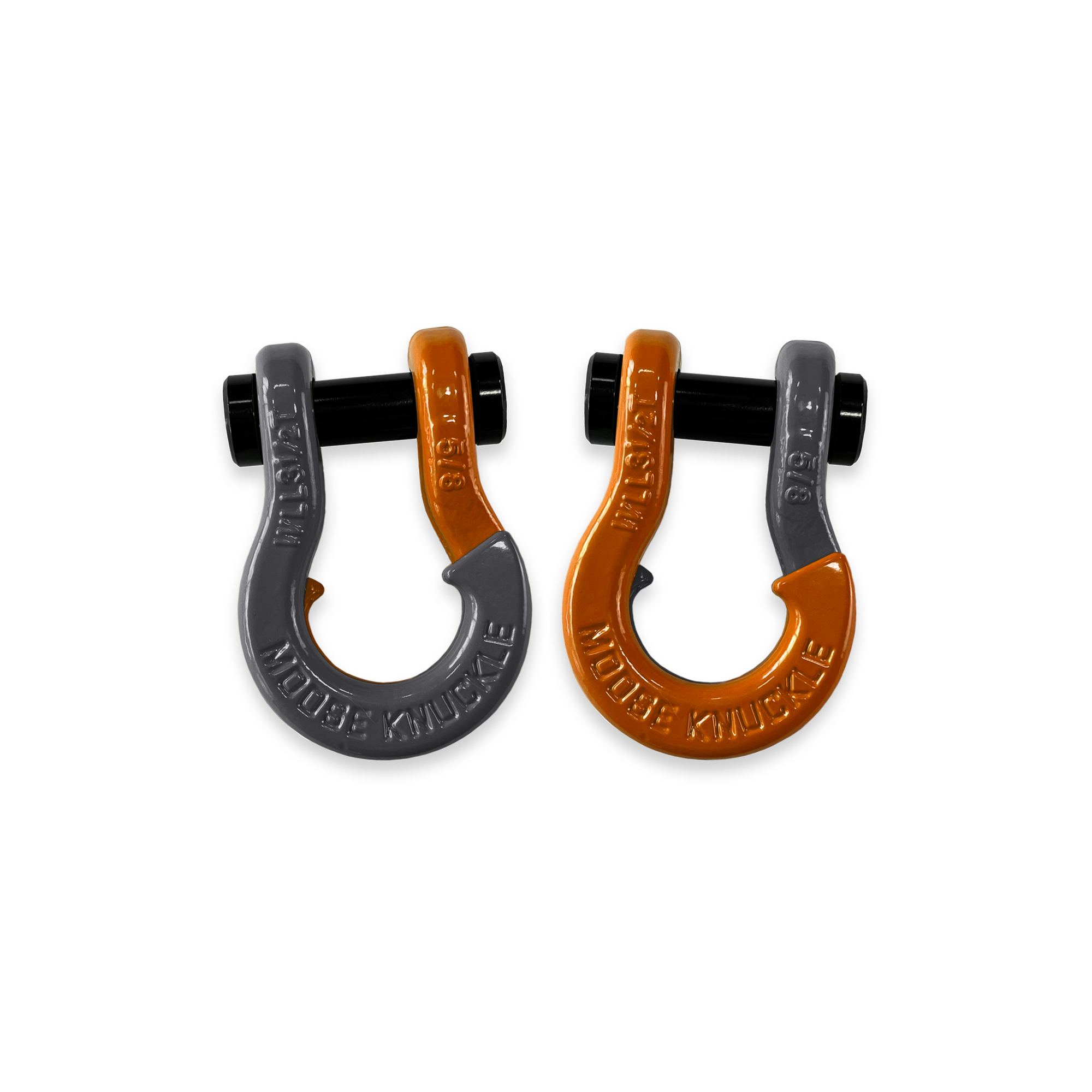 Moose Knuckle Offroad, 5/8 Split Shackle Gun Gray / Obscene Orange, Working Load Limit 7000 lb, Model FN000025-034