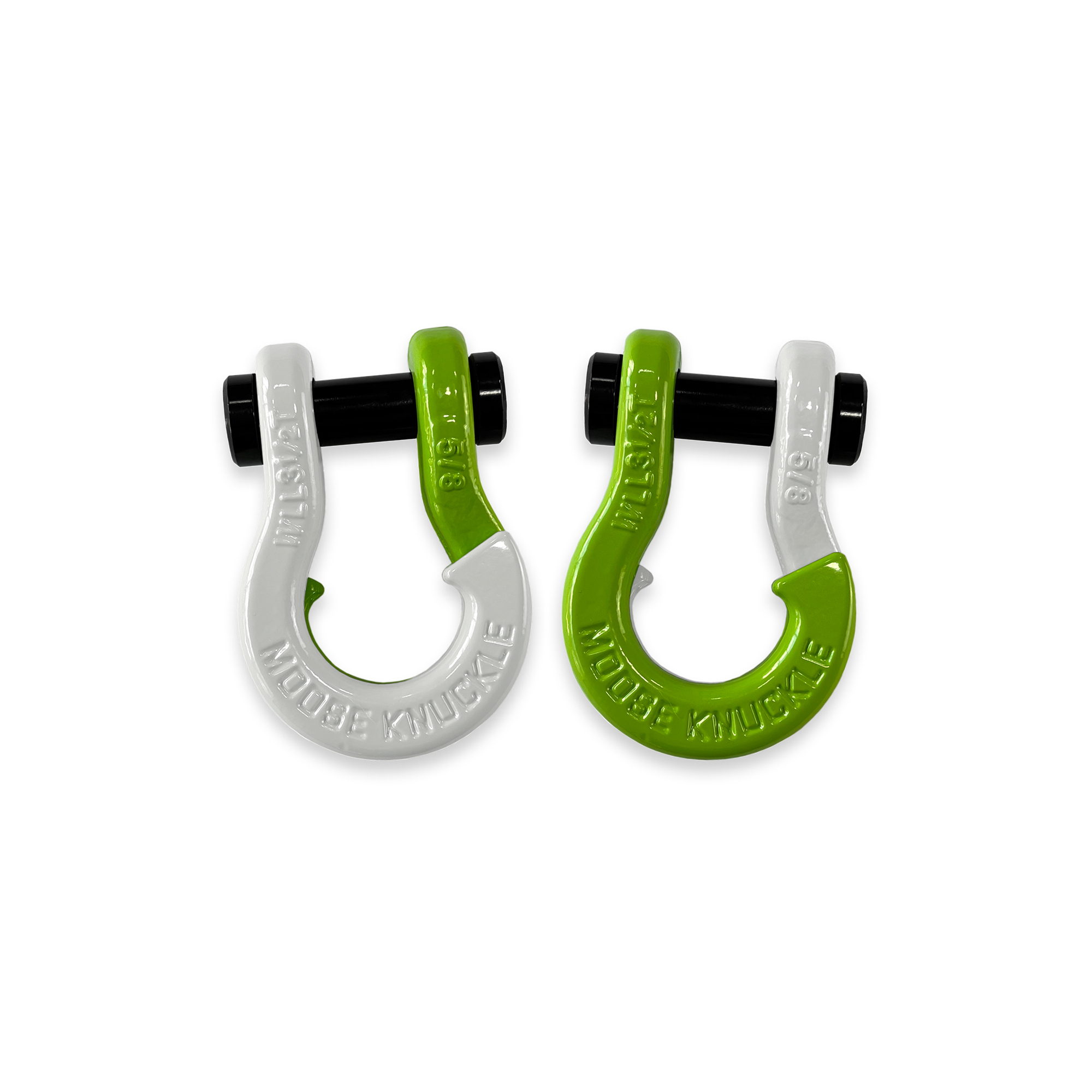 Moose Knuckle Offroad, 5/8 Split Shackle Pure White / Sublime Green, Working Load Limit 7000 lb, Model FN000025-045