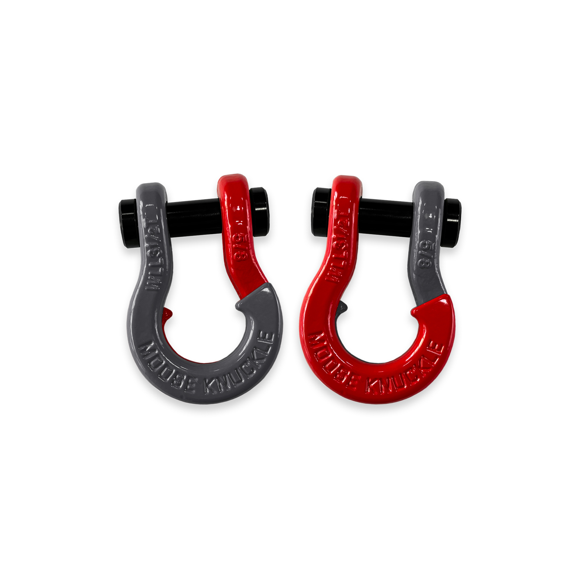 Moose Knuckle Offroad, 5/8 Recovery Towing Split Shackles Gun Gray / Flame Red, Working Load Limit 7000 lb, Model FN000025-035