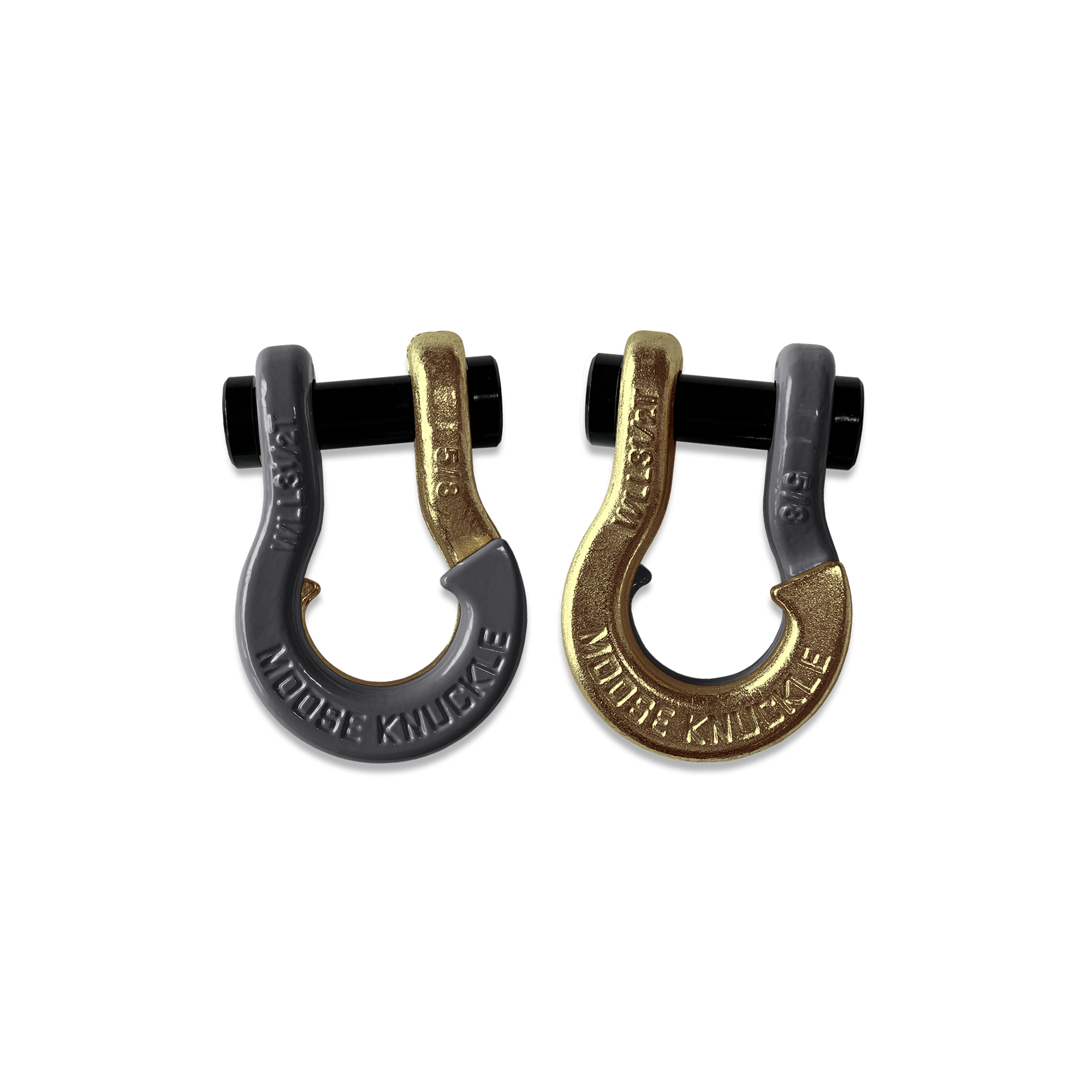 Moose Knuckle Offroad, 5/8 Recovery Towing Split Shackles Gun Gray / Brass Knuckle, Working Load Limit 7000 lb, Model FN000025-038