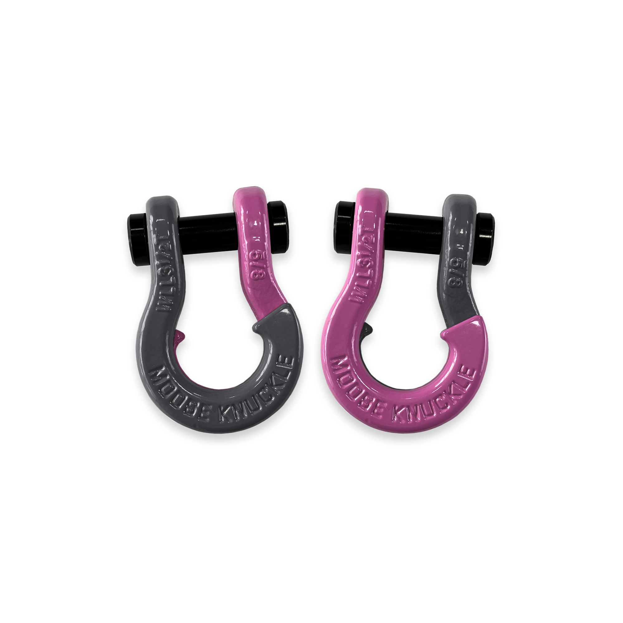 Moose Knuckle Offroad, 5/8 Recovery Towing Split Shackles Gun Gray / Pretty Pink, Working Load Limit 7000 lb, Model FN000025-036