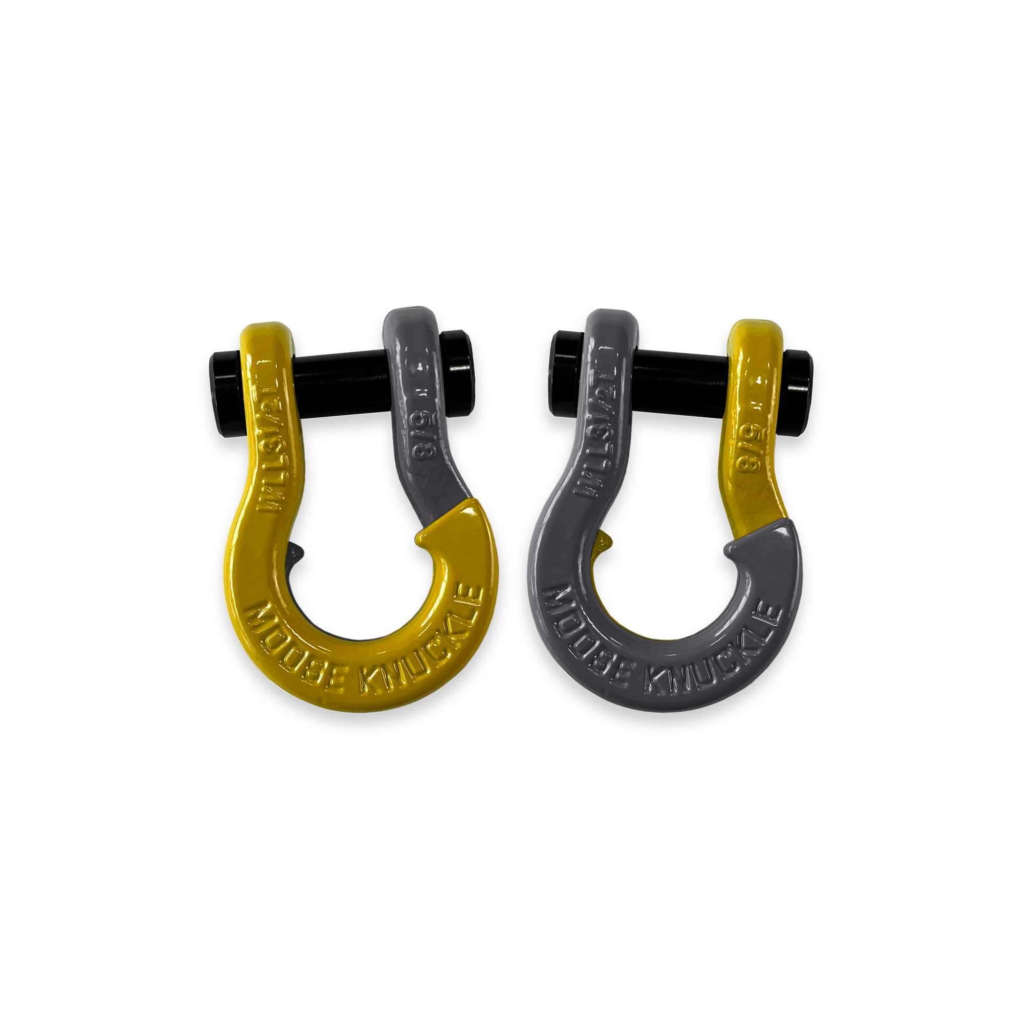 Moose Knuckle Offroad, 5/8 Recovery Split Shackle Detonator Yellow / Gun Gray, Working Load Limit 7000 lb, Model FN000025-094