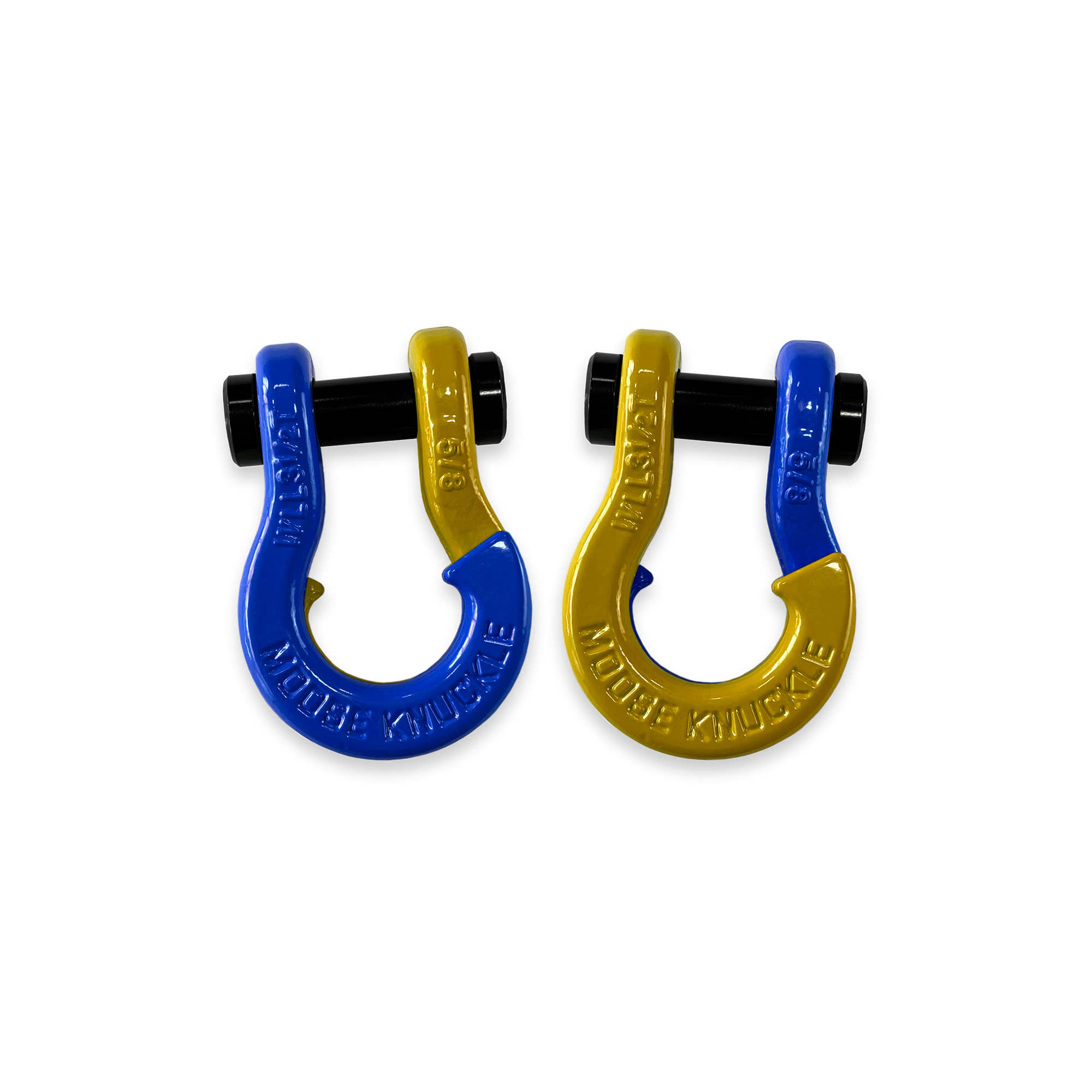 Moose Knuckle Offroad, 5/8 Recovery Split Shackle Blue Balls / Detonator Yellow, Working Load Limit 7000 lb, Model FN000025-072