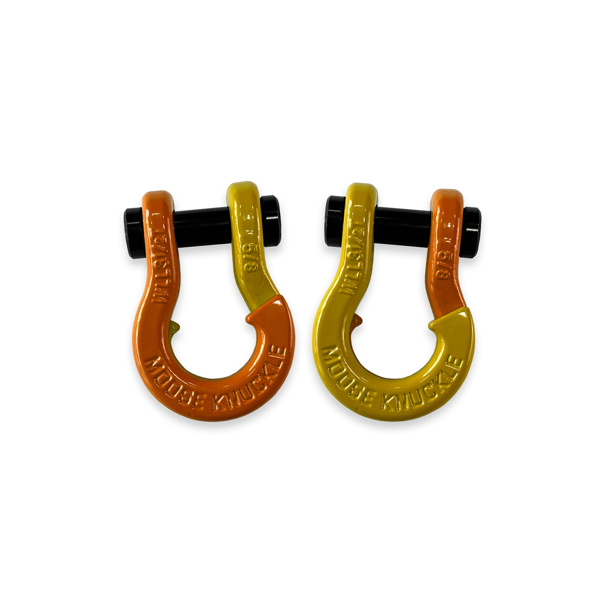 Moose Knuckle Offroad, 5/8 Recovery Split Shackle Obscene Orange / Detonator Yellow, Working Load Limit 7000 lb, Model FN000025-112