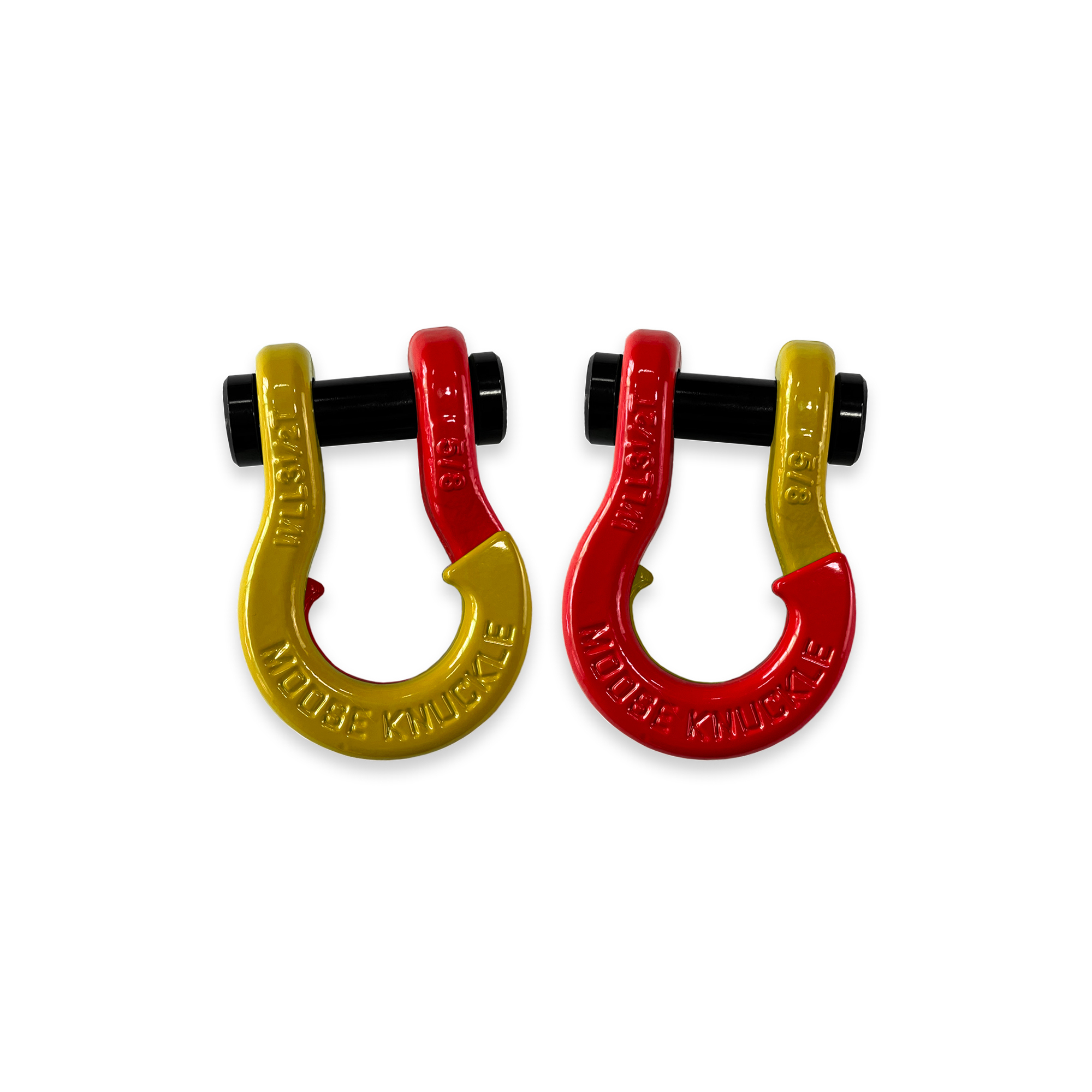 Moose Knuckle Offroad, 5/8 Recovery Split Shackle Detonator Yellow / Flame Red, Working Load Limit 7000 lb, Model FN000025-100