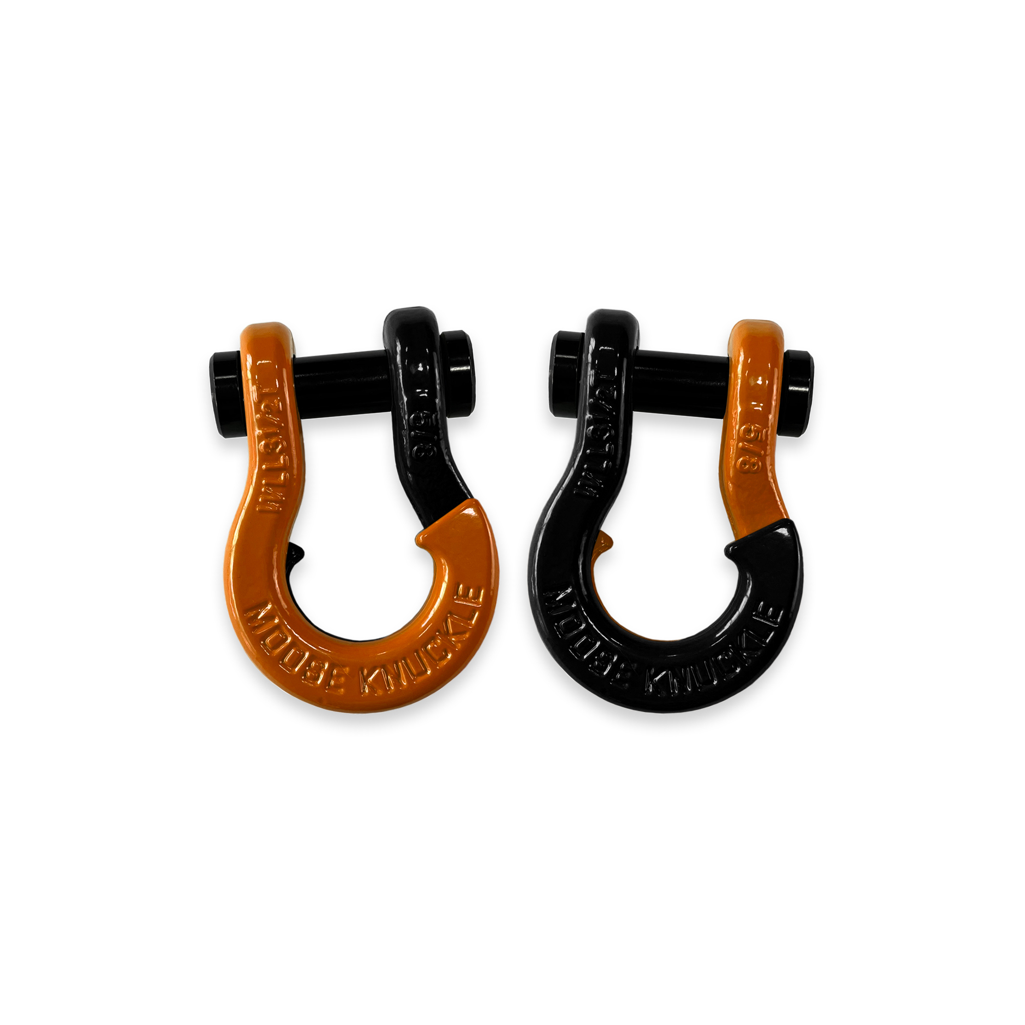 Moose Knuckle Offroad, 5/8 Recovery Split Shackle Obscene Orange / Black Hole, Working Load Limit 7000 lb, Model FN000025-106