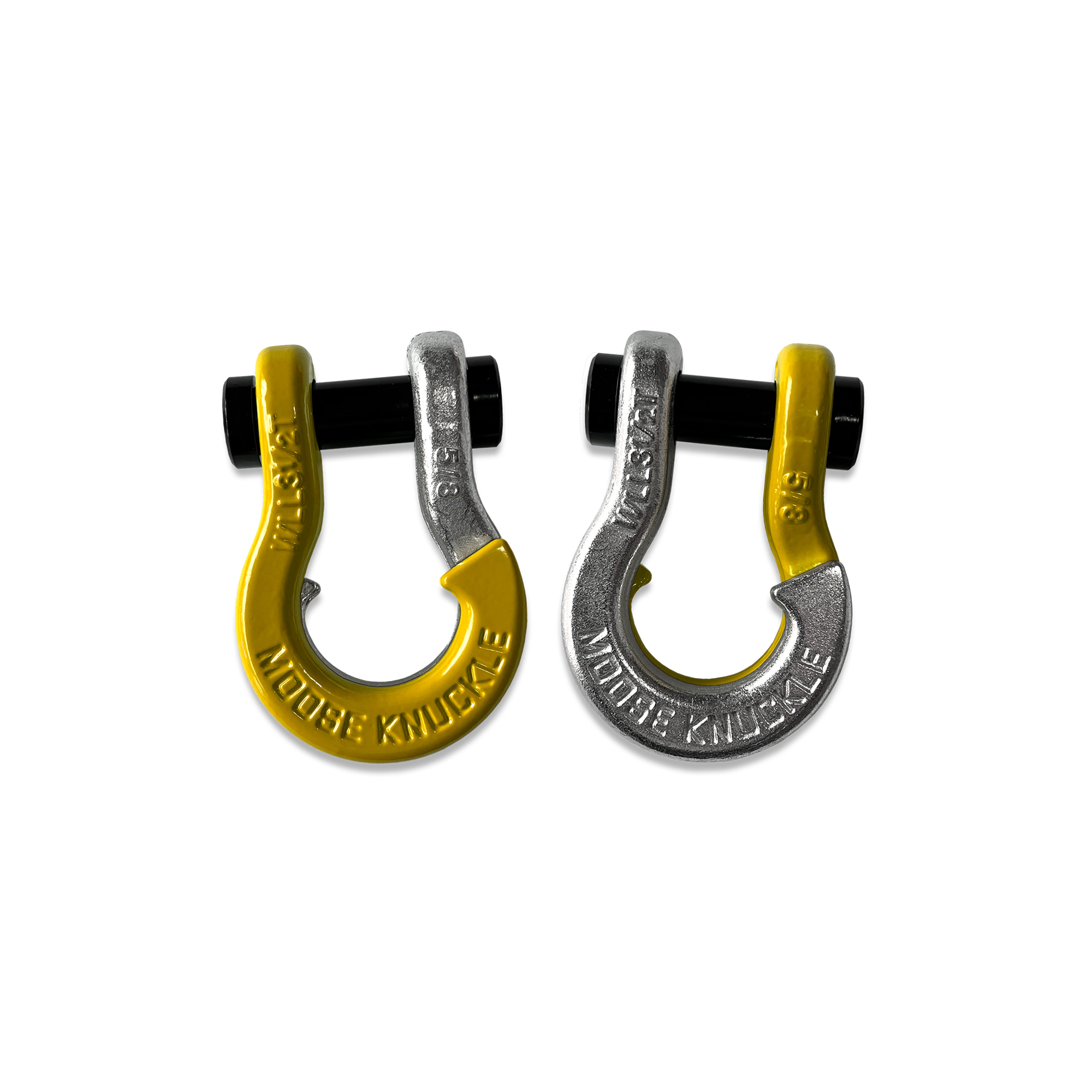 Moose Knuckle Offroad, 5/8 Recovery Split Shackle Detonator Yellow / Nice Gal, Working Load Limit 7000 lb, Model FN000025-102