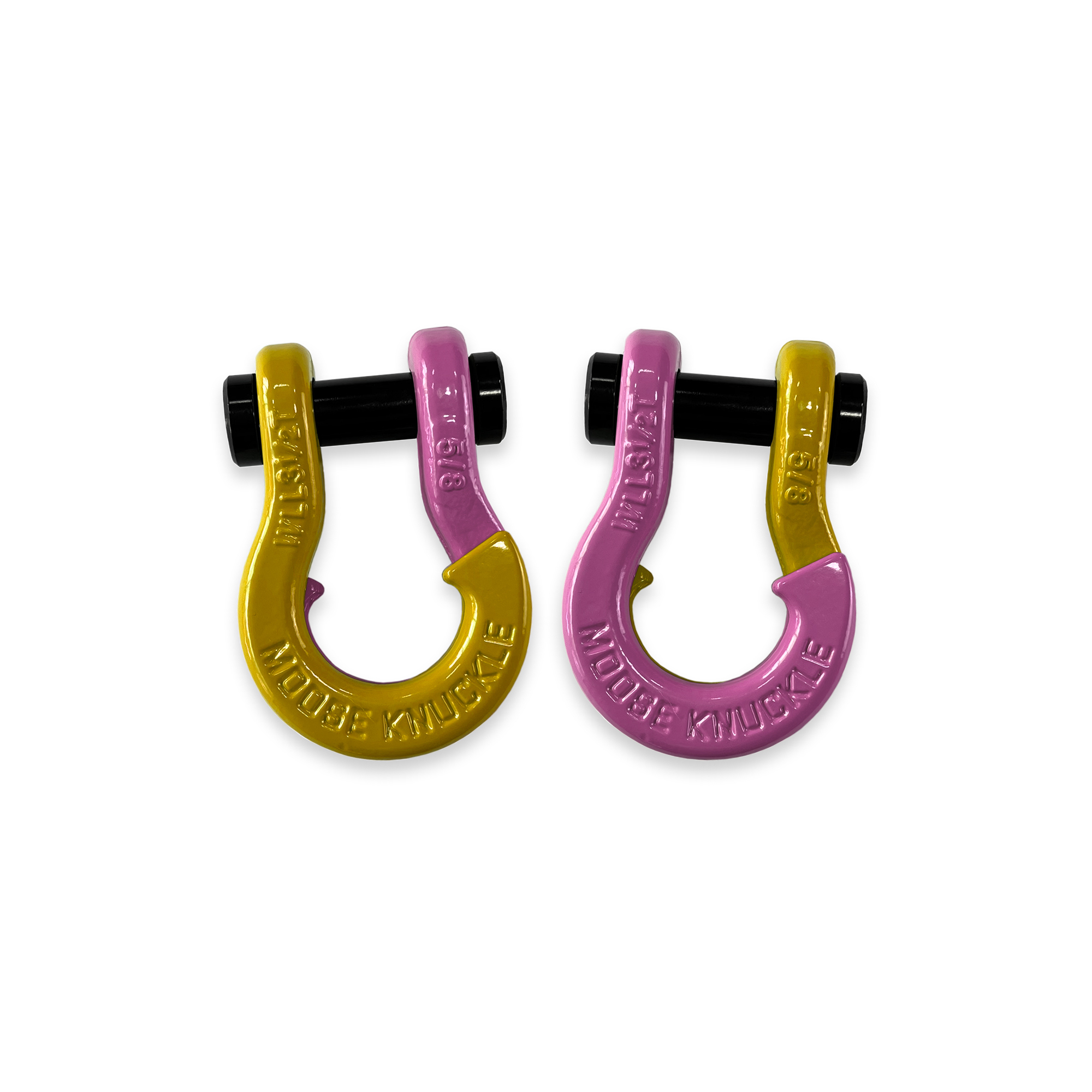 Moose Knuckle Offroad, 5/8 Recovery Split Shackle Detonator Yellow / Pretty Pink, Working Load Limit 7000 lb, Model FN000025-101