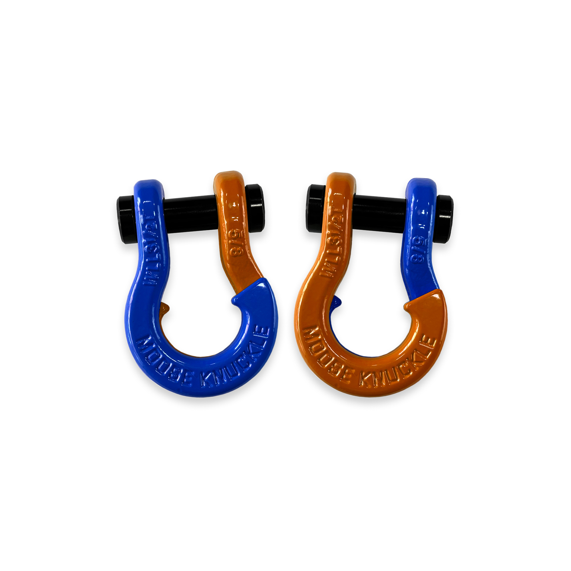 Moose Knuckle Offroad, 5/8 Recovery Split Shackle Blue Balls / Obscene Orange, Working Load Limit 7000 lb, Model FN000025-073