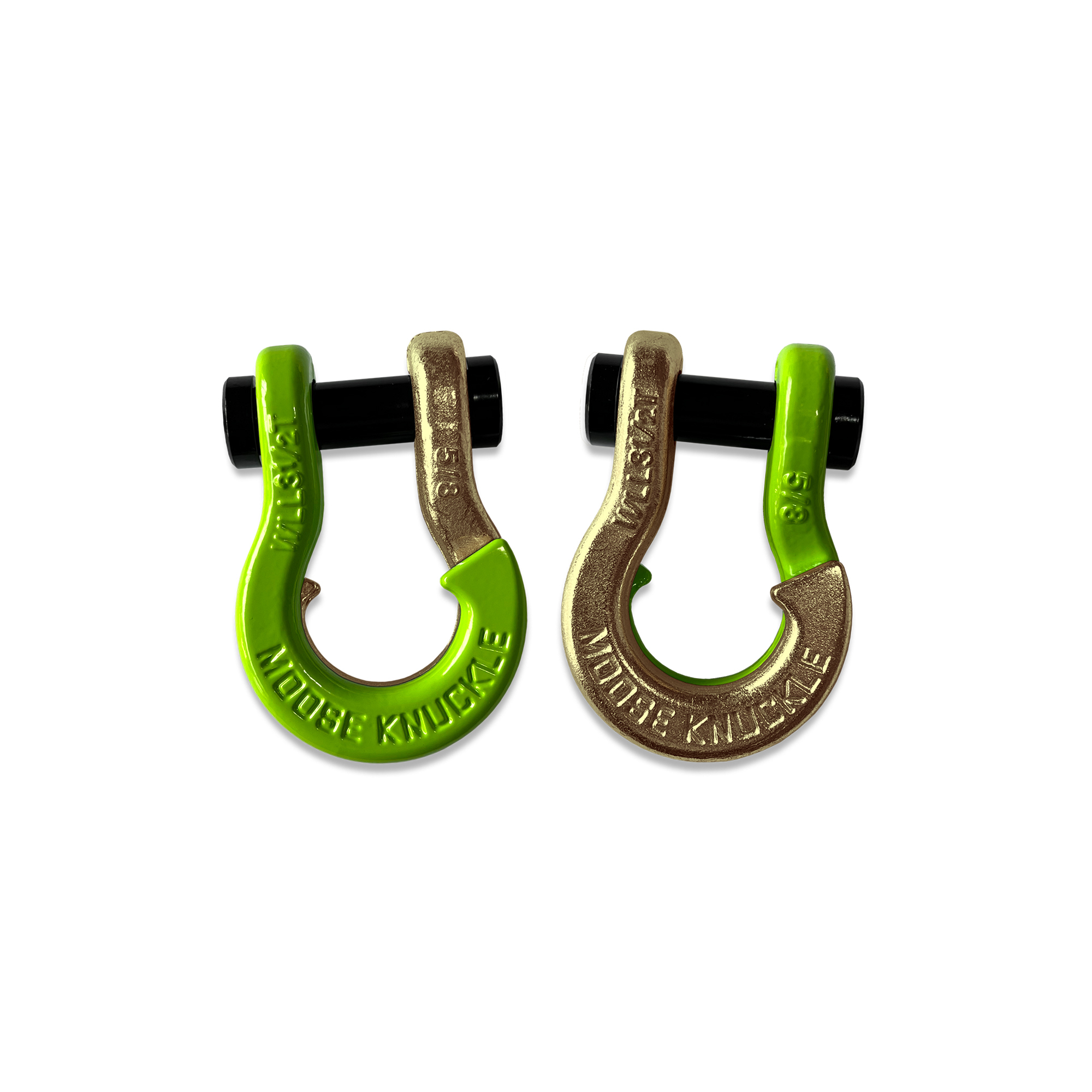 Moose Knuckle Offroad, 5/8 Split Shackle Sublime Green / Brass Knuckle, Working Load Limit 7000 lb, Model FN000025-090