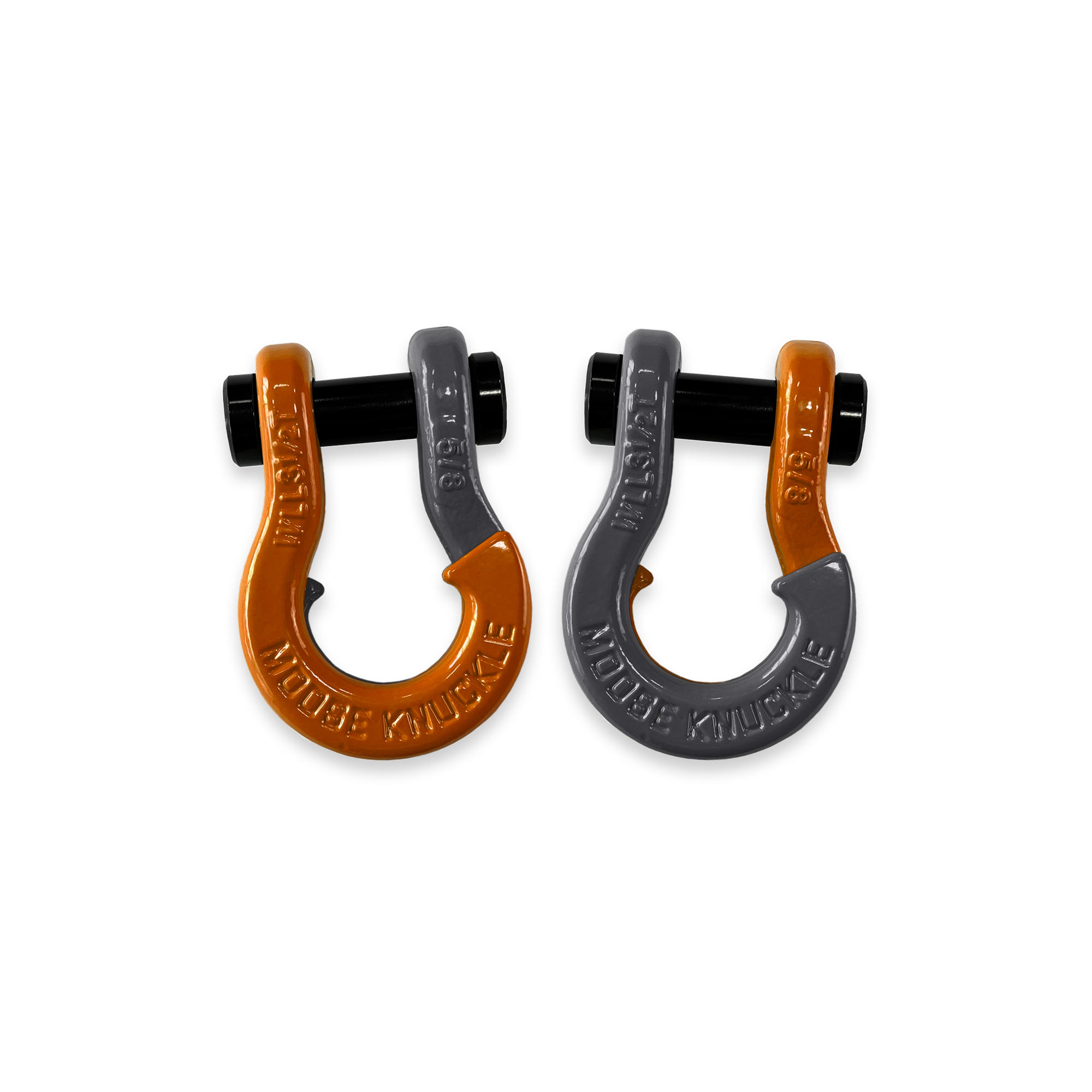 Moose Knuckle Offroad, 5/8 Split Shackle Obscene Orange / Gun Gray, Working Load Limit 7000 lb, Model FN000025-107