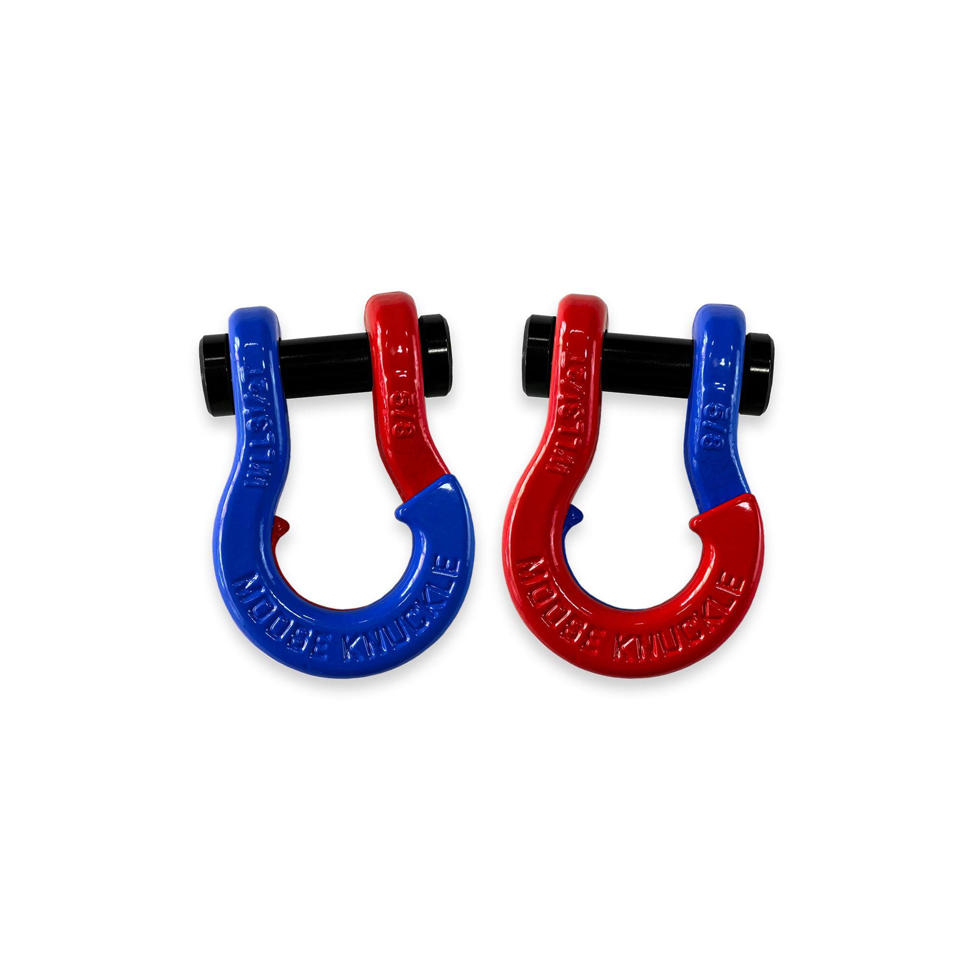 Moose Knuckle Offroad, 5/8 Recovery Split Shackle Blue Balls / Flame Red, Working Load Limit 7000 lb, Model FN000025-074