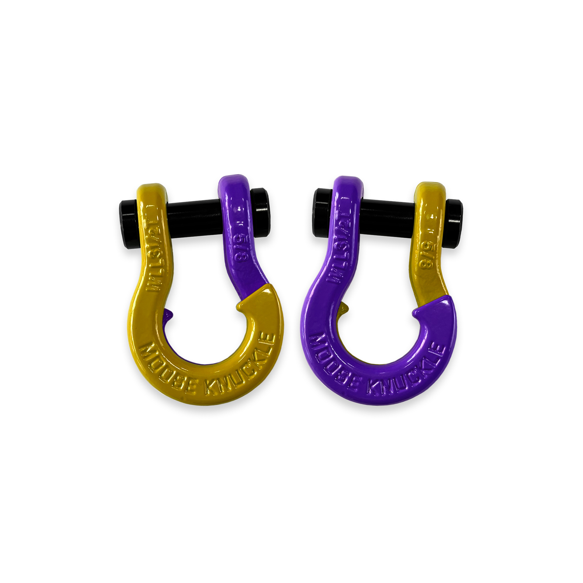 Moose Knuckle Offroad, 5/8 Recovery Split Shackle Detonator Yellow / Grape Escape, Working Load Limit 7000 lb, Model FN000025-096