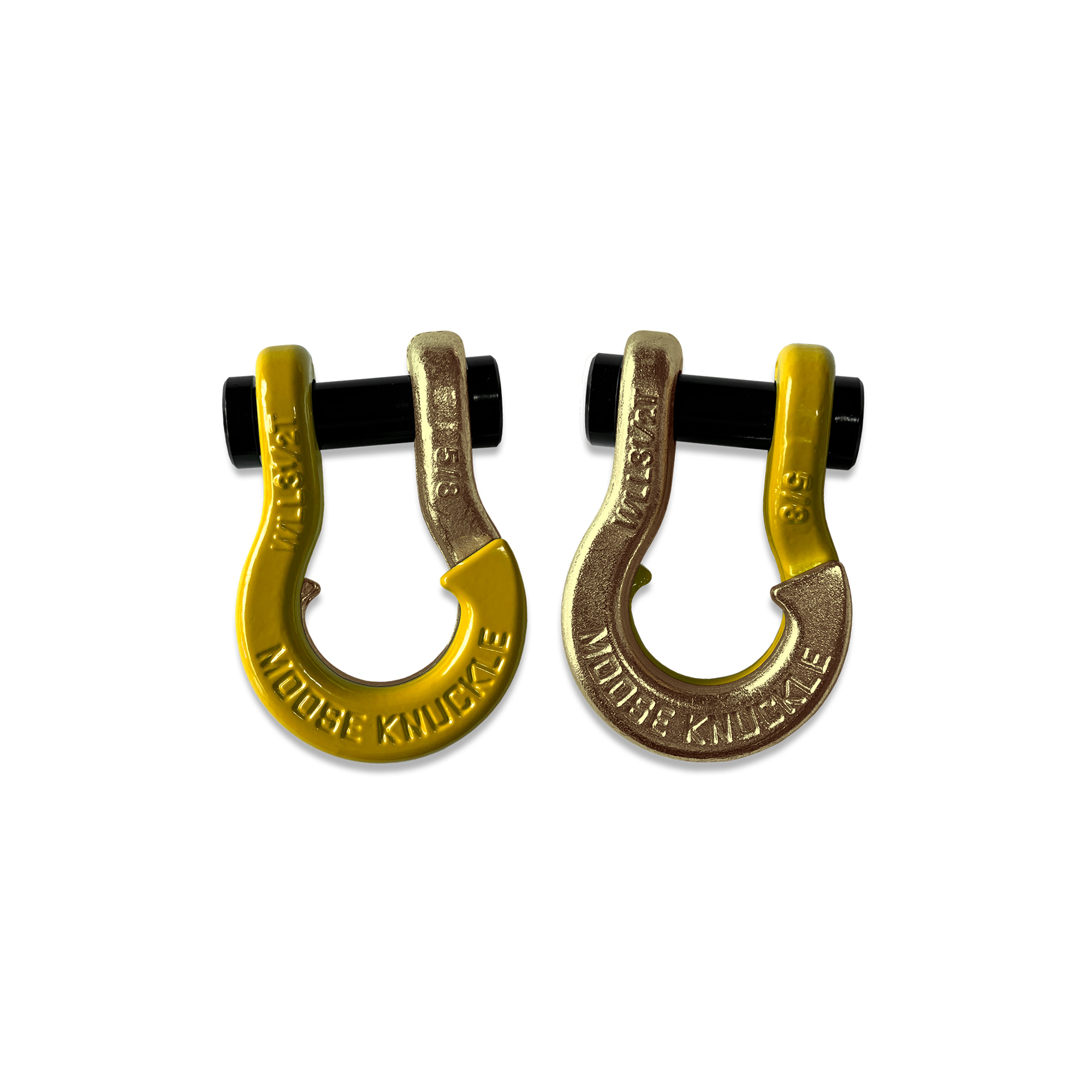 Moose Knuckle Offroad, 5/8 Recovery Split Shackle Detonator Yellow / Brass Knuckle, Working Load Limit 7000 lb, Model FN000025-103