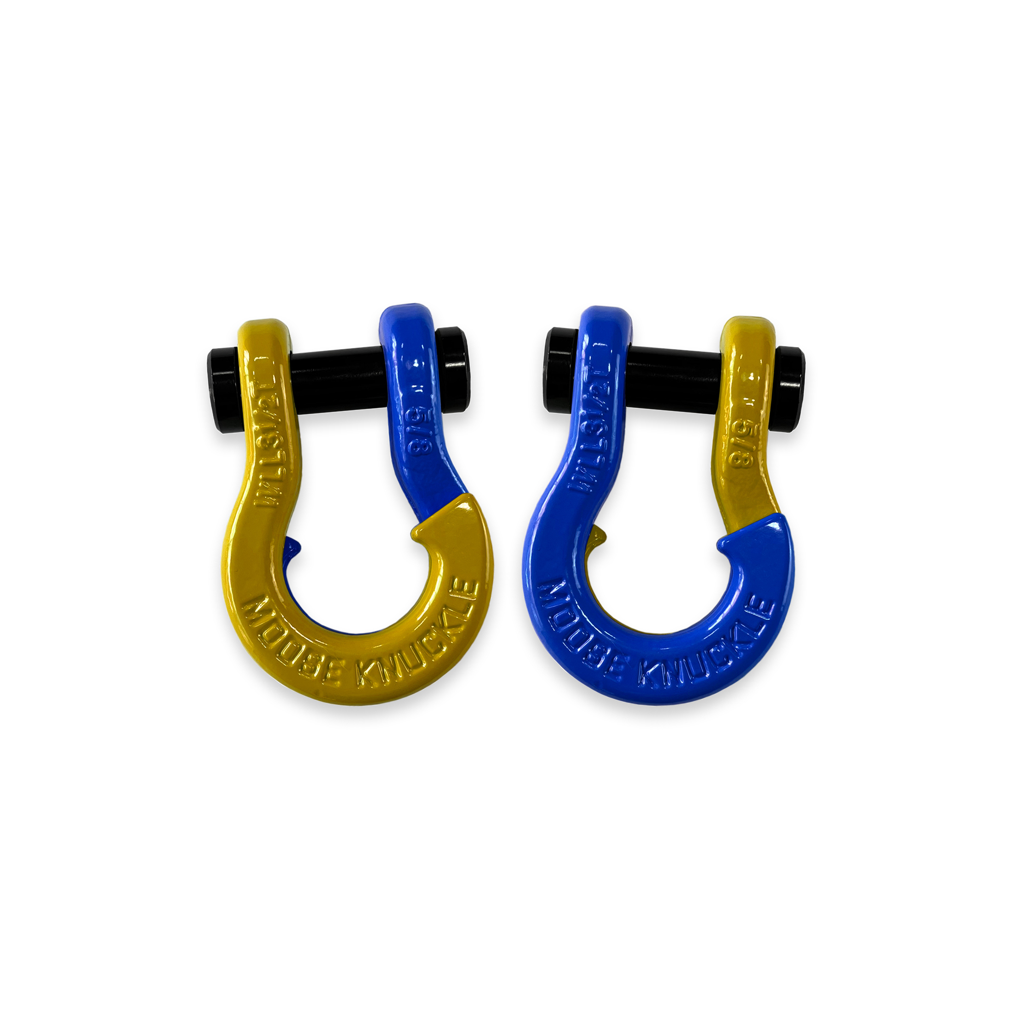 Moose Knuckle Offroad, 5/8 Recovery Split Shackle Detonator Yellow / Blue Balls, Working Load Limit 7000 lb, Model FN000025-097