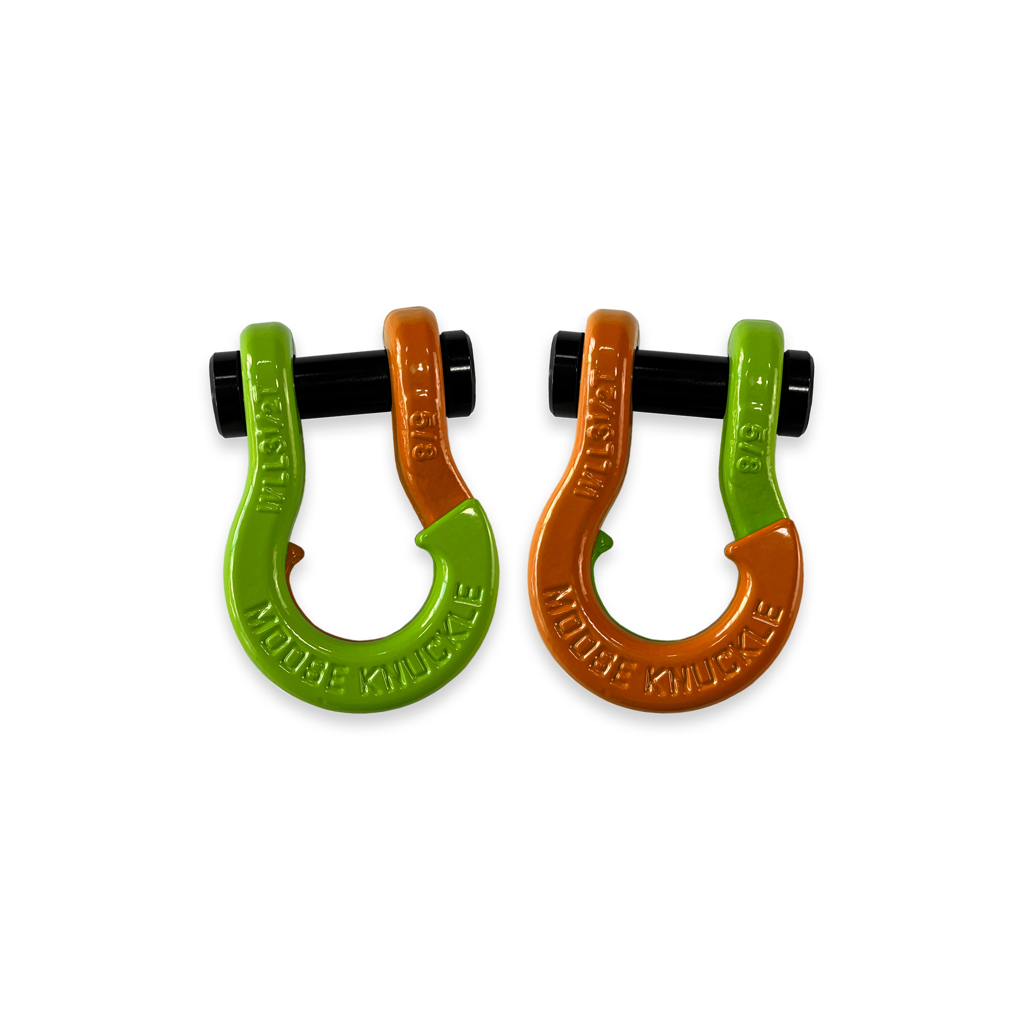 Moose Knuckle Offroad, 5/8 Recovery Split Shackle Sublime Green / Obscene Orange, Working Load Limit 7000 lb, Model FN000025-086