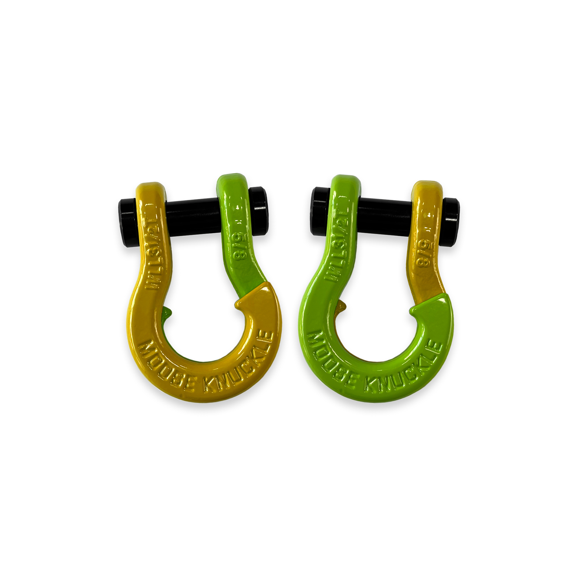 Moose Knuckle Offroad, 5/8 Recovery Split Shackle Detonator Yellow / Sublime Green, Working Load Limit 7000 lb, Model FN000025-098