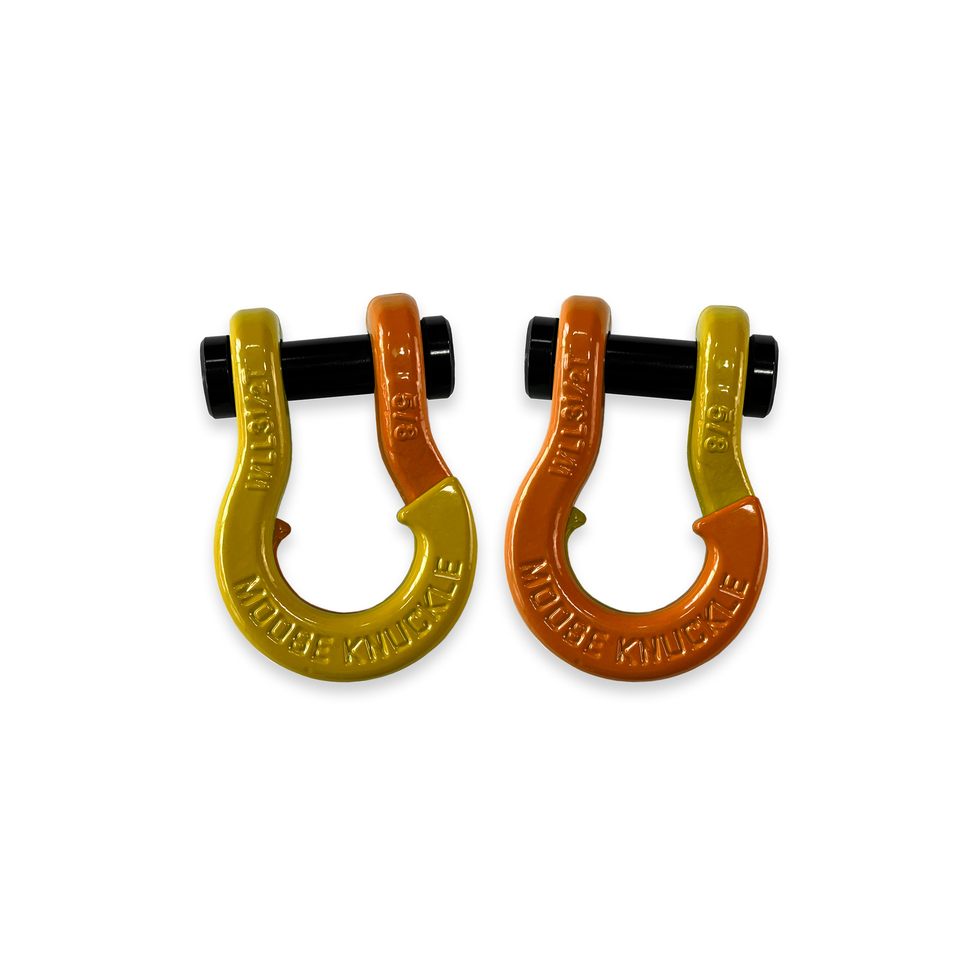 Moose Knuckle Offroad, 5/8 Recovery Split Shackle Detonator Yellow / Obscene Orange, Working Load Limit 7000 lb, Model FN000025-099