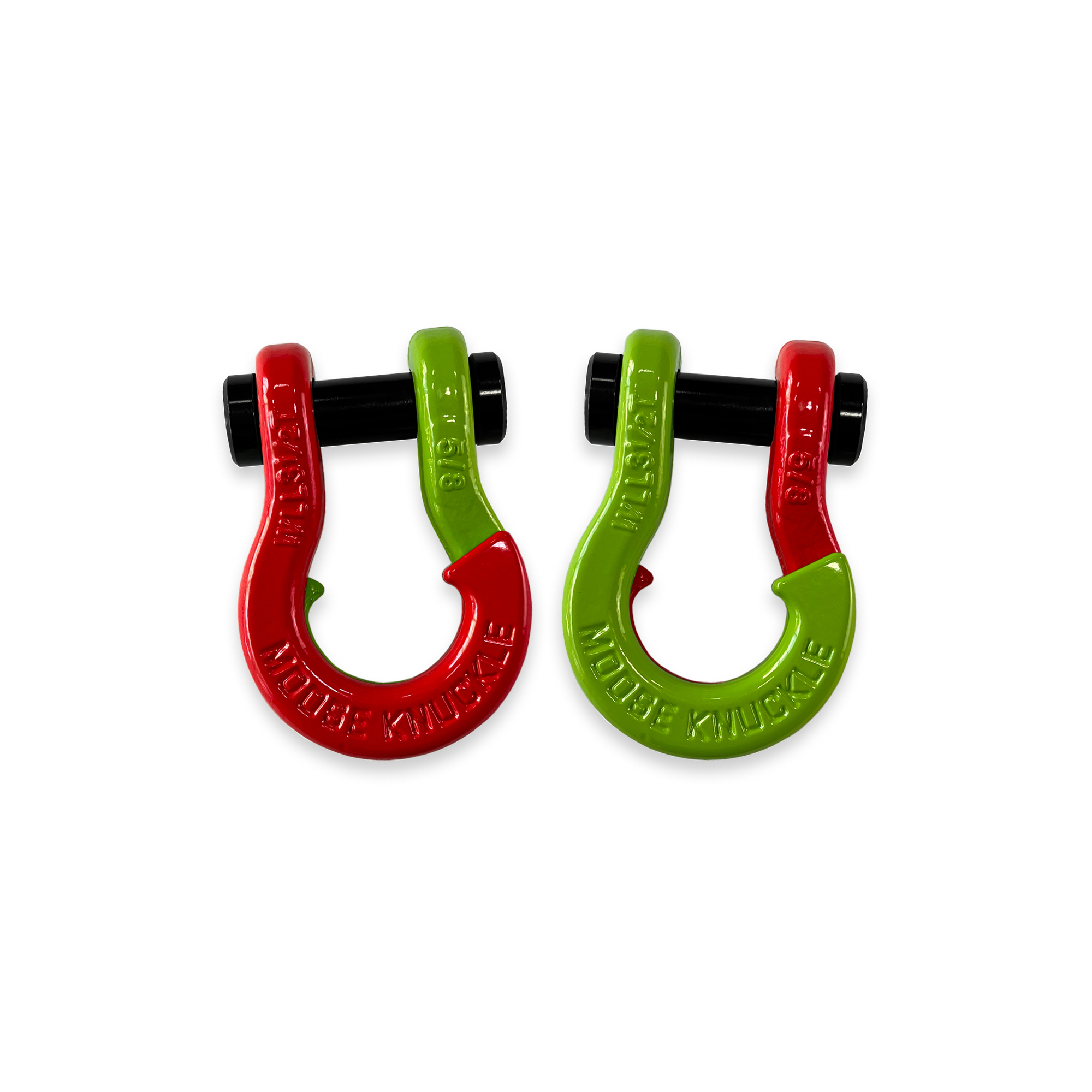 Moose Knuckle Offroad, 5/8 Recovery Split Shackle Flame Red / Sublime Green, Working Load Limit 7000 lb, Model FN000025-124