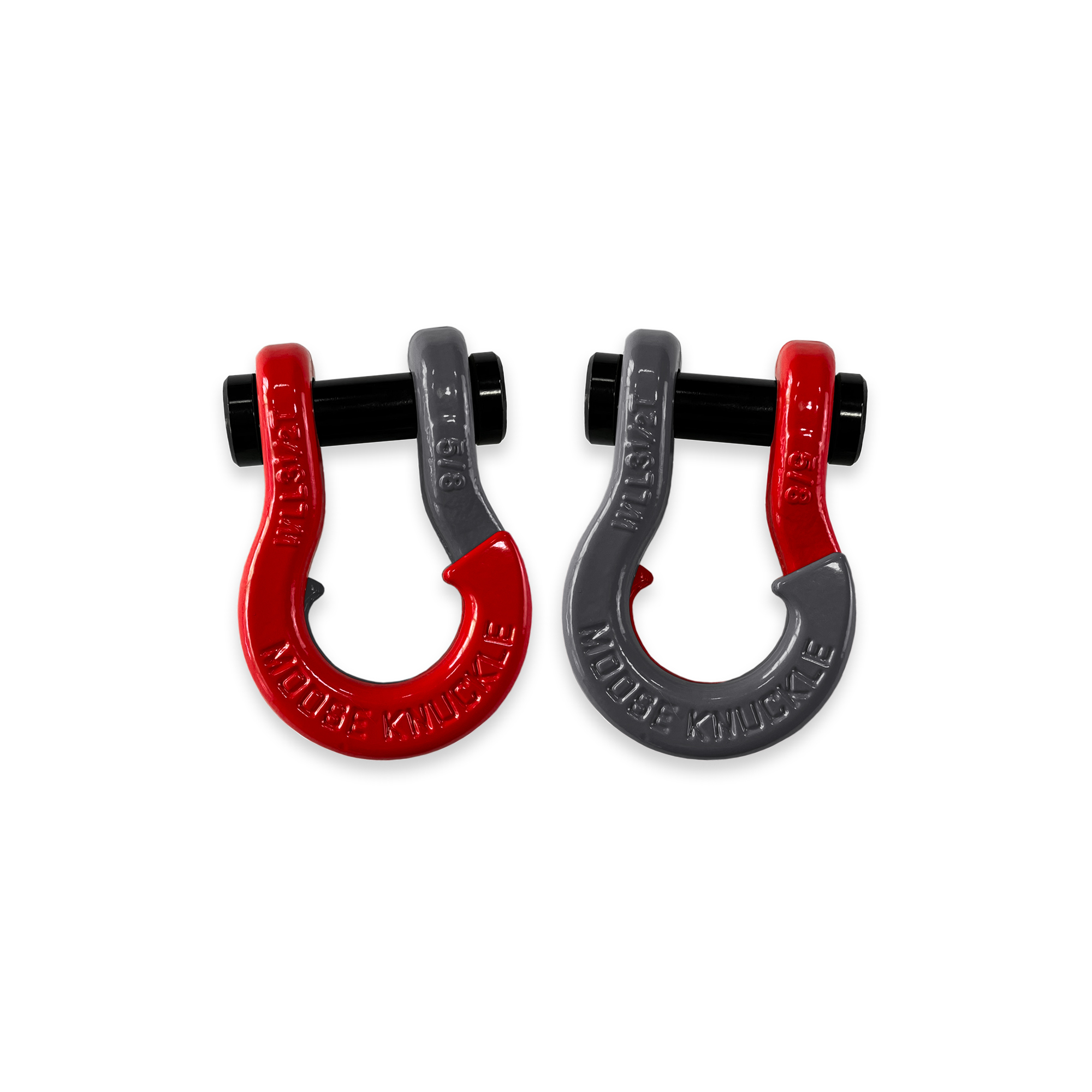 Moose Knuckle Offroad, 5/8 Recovery Towing Split Shackles Flame Red / Gun Gray, Working Load Limit 7000 lb, Model FN000025-120