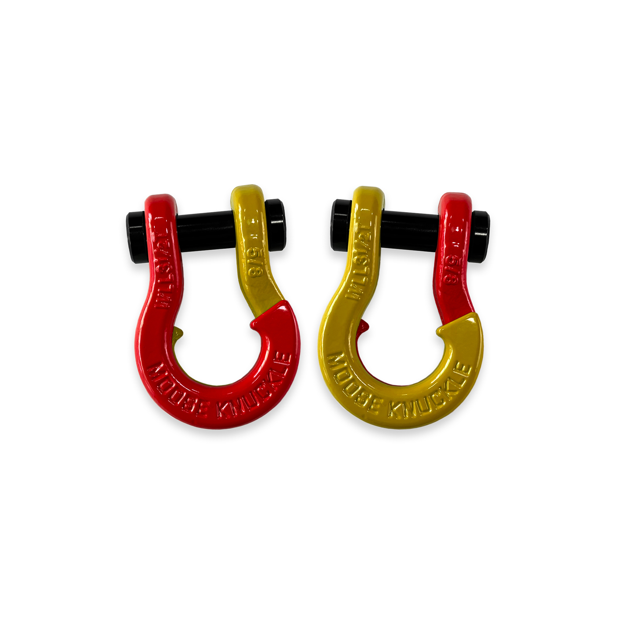 Moose Knuckle Offroad, 5/8 Recovery Split Shackle Flame Red / Detonator Yellow, Working Load Limit 7000 lb, Model FN000025-125