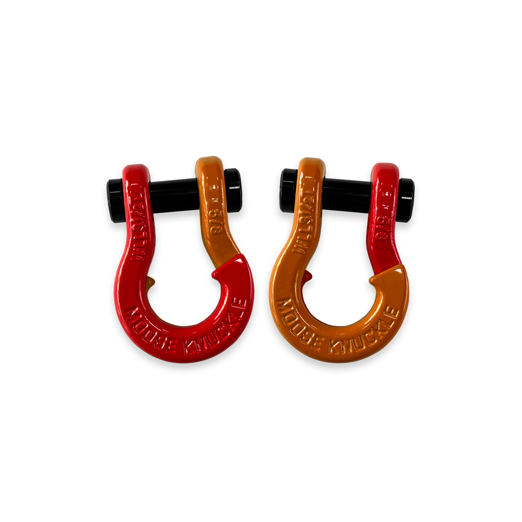 Moose Knuckle Offroad, 5/8 Recovery Split Shackle Flame Red / Obscene Orange, Working Load Limit 7000 lb, Model FN000025-126