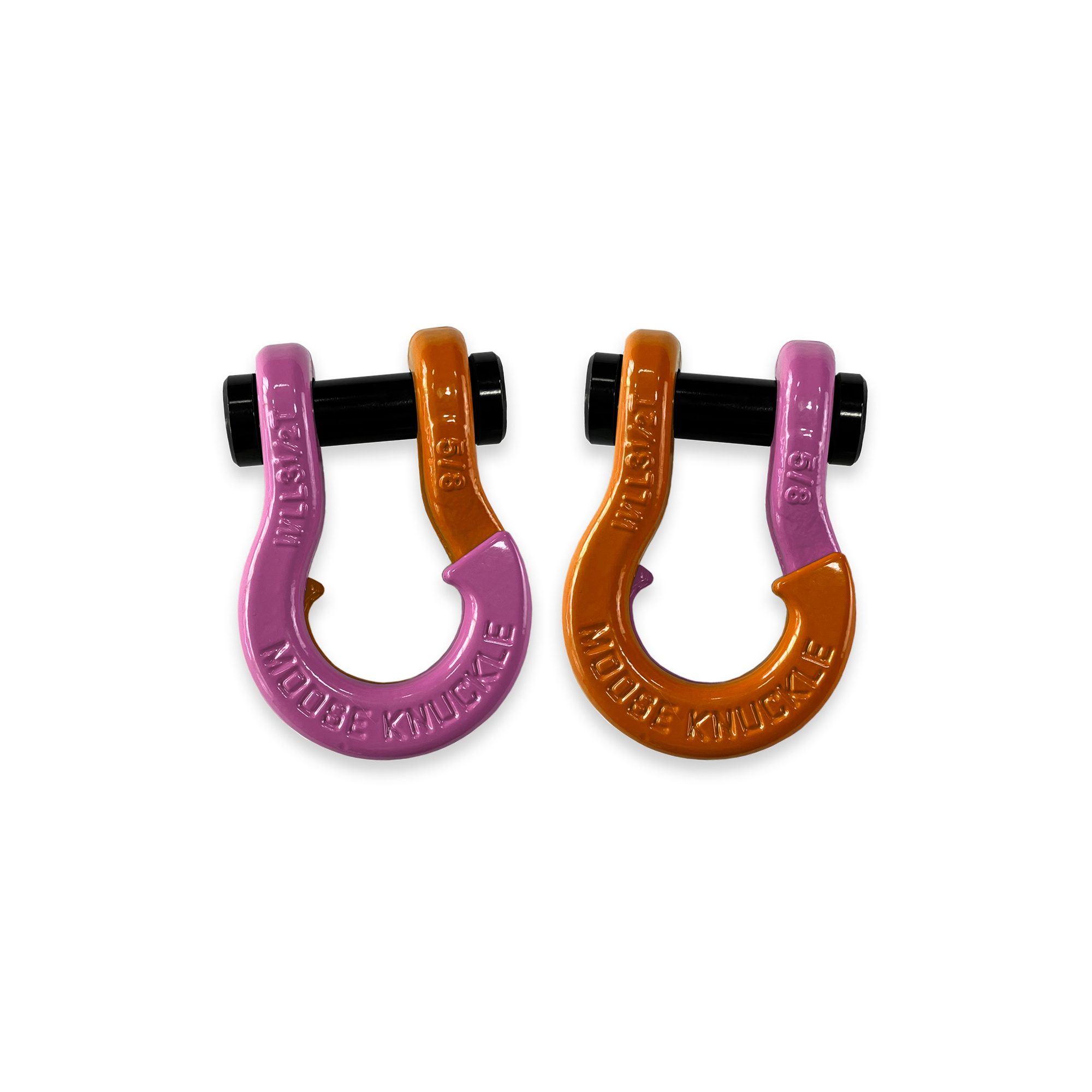 Moose Knuckle Offroad, 5/8 Recovery Split Shackle Pretty Pink / Obscene Orange, Working Load Limit 7000 lb, Model FN000025-139