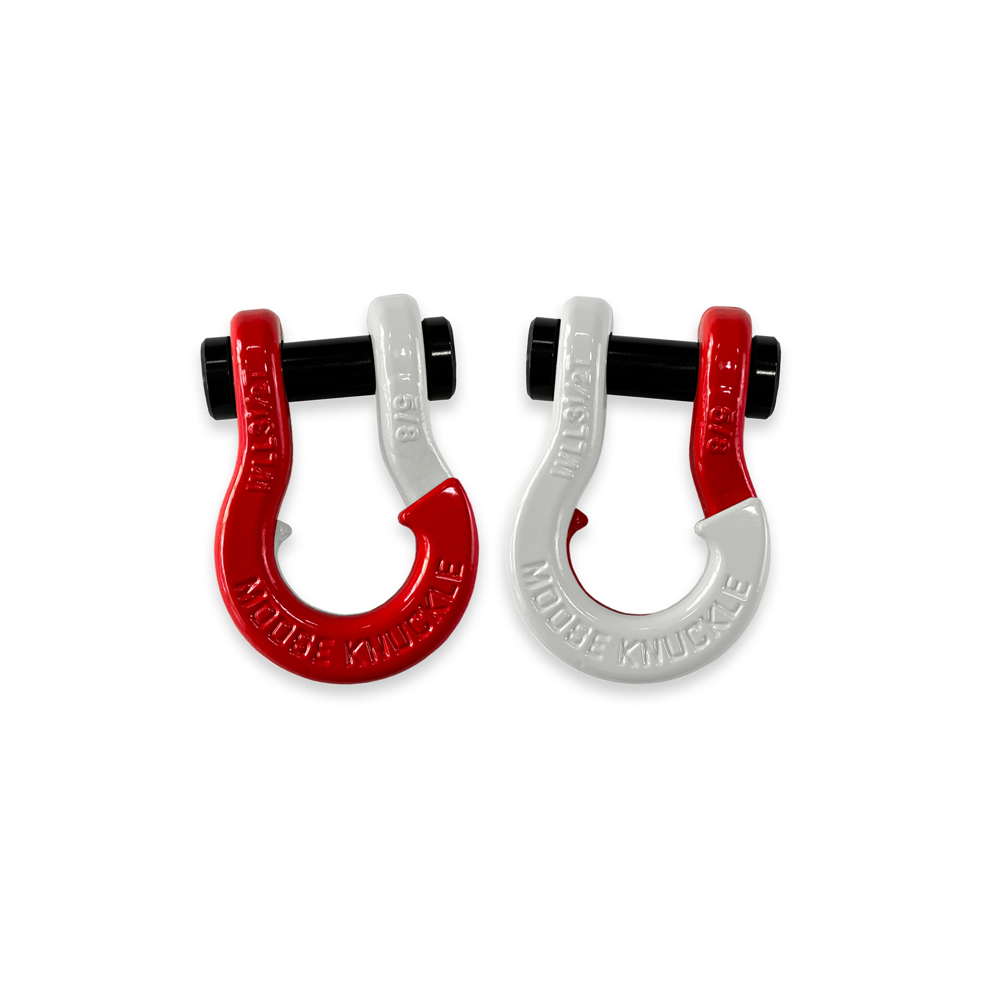 Moose Knuckle Offroad, 5/8 Recovery Towing Split Shackles Flame Red / Pure White, Working Load Limit 7000 lb, Model FN000025-121