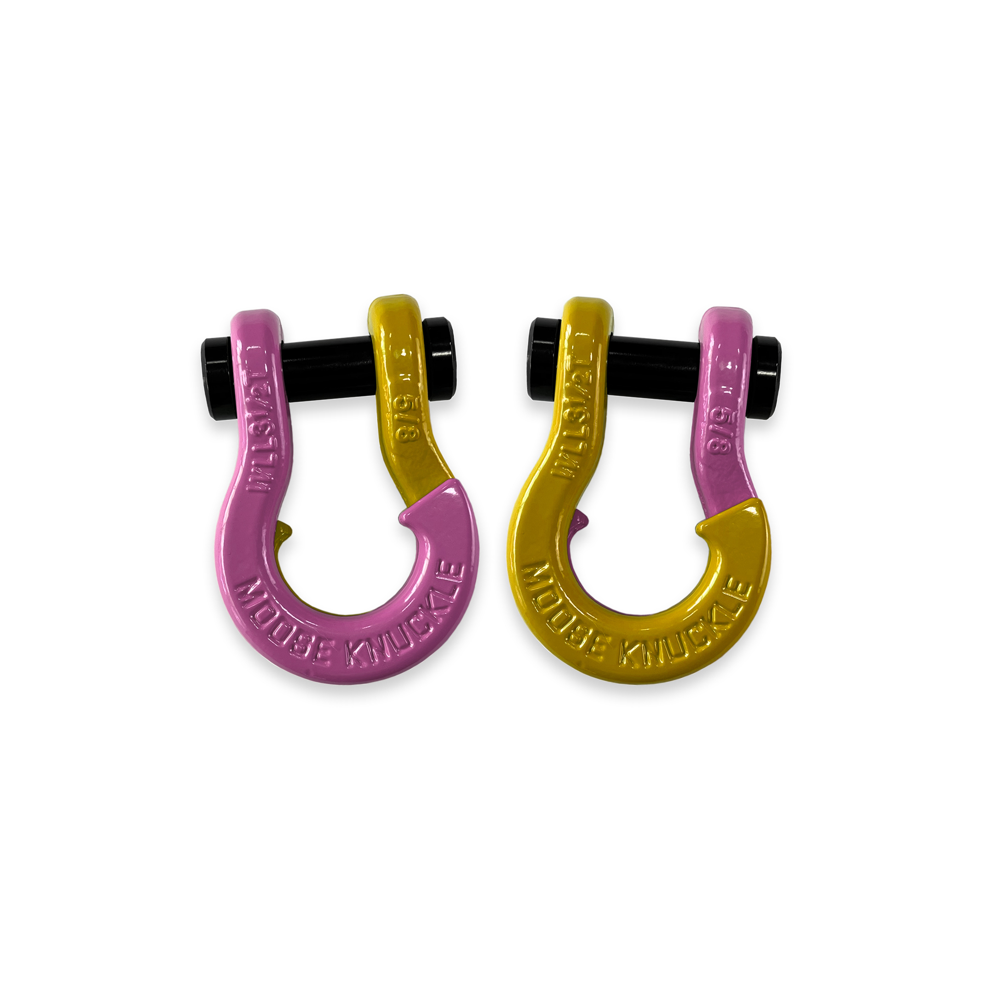 Moose Knuckle Offroad, 5/8 Recovery Split Shackle Pretty Pink / Detonator Yellow, Working Load Limit 7000 lb, Model FN000025-138