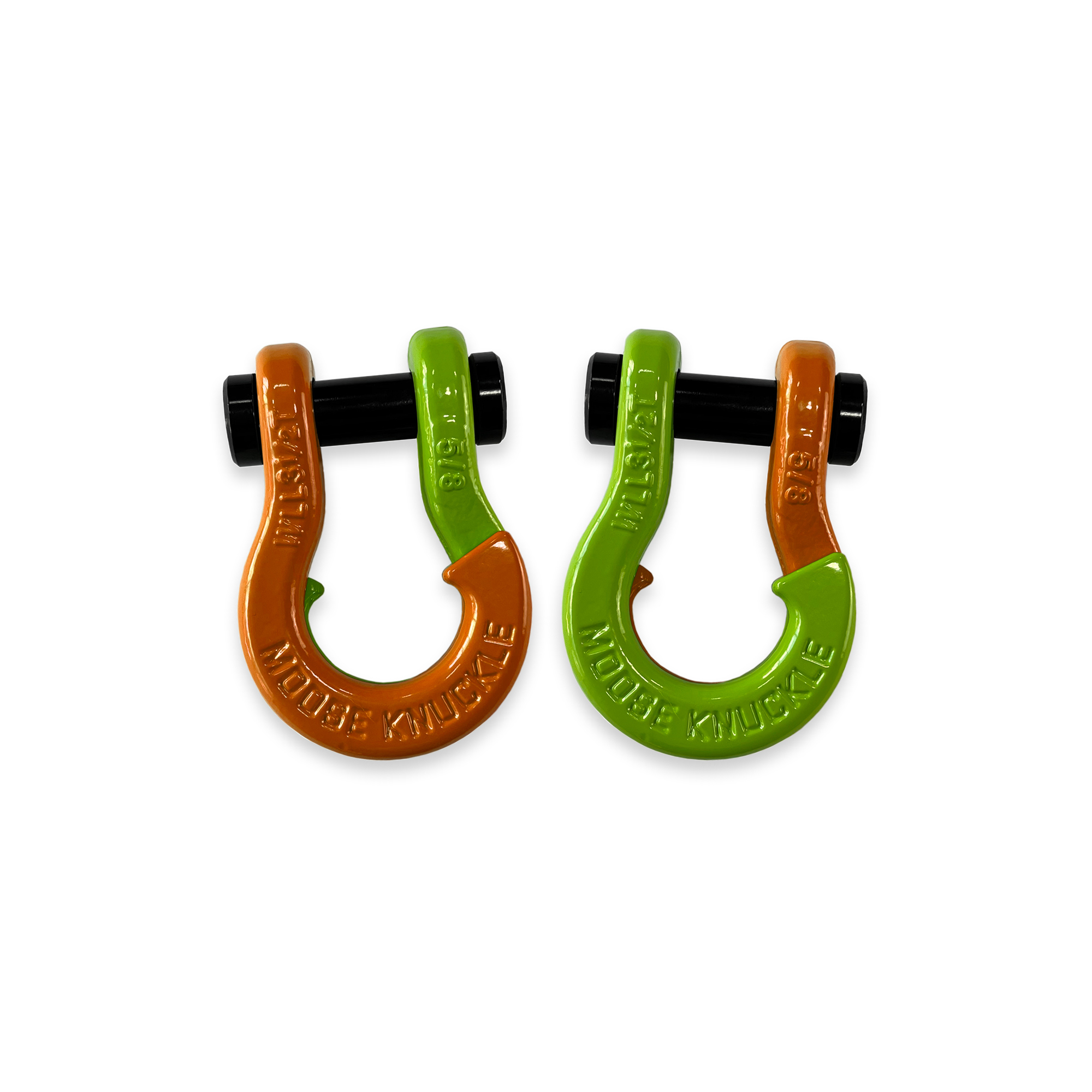 Moose Knuckle Offroad, 5/8 Split Shackle Obscene Orange / Sublime Green, Working Load Limit 7000 lb, Model FN000025-111