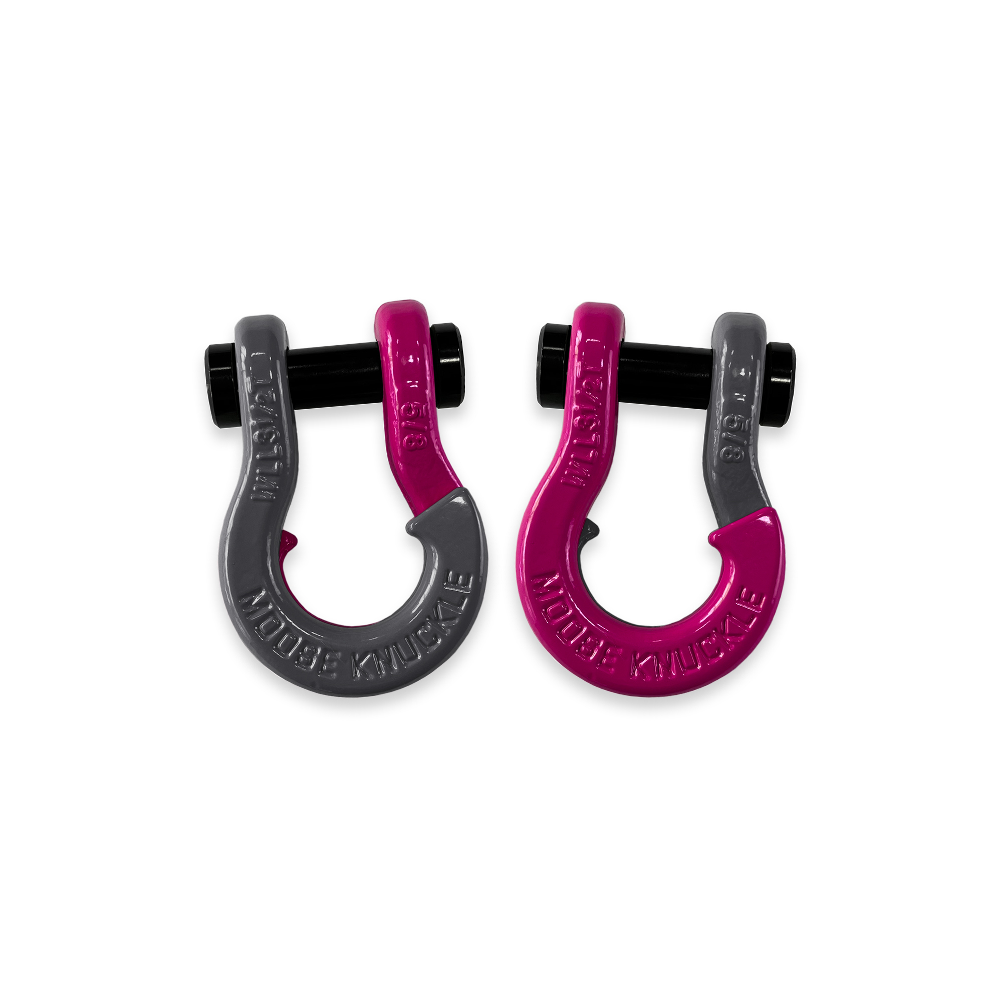 Moose Knuckle Offroad, 5/8 Split Shackle Gun Gray / Pogo Pink, Working Load Limit 7000 lb, Model FN000025-199