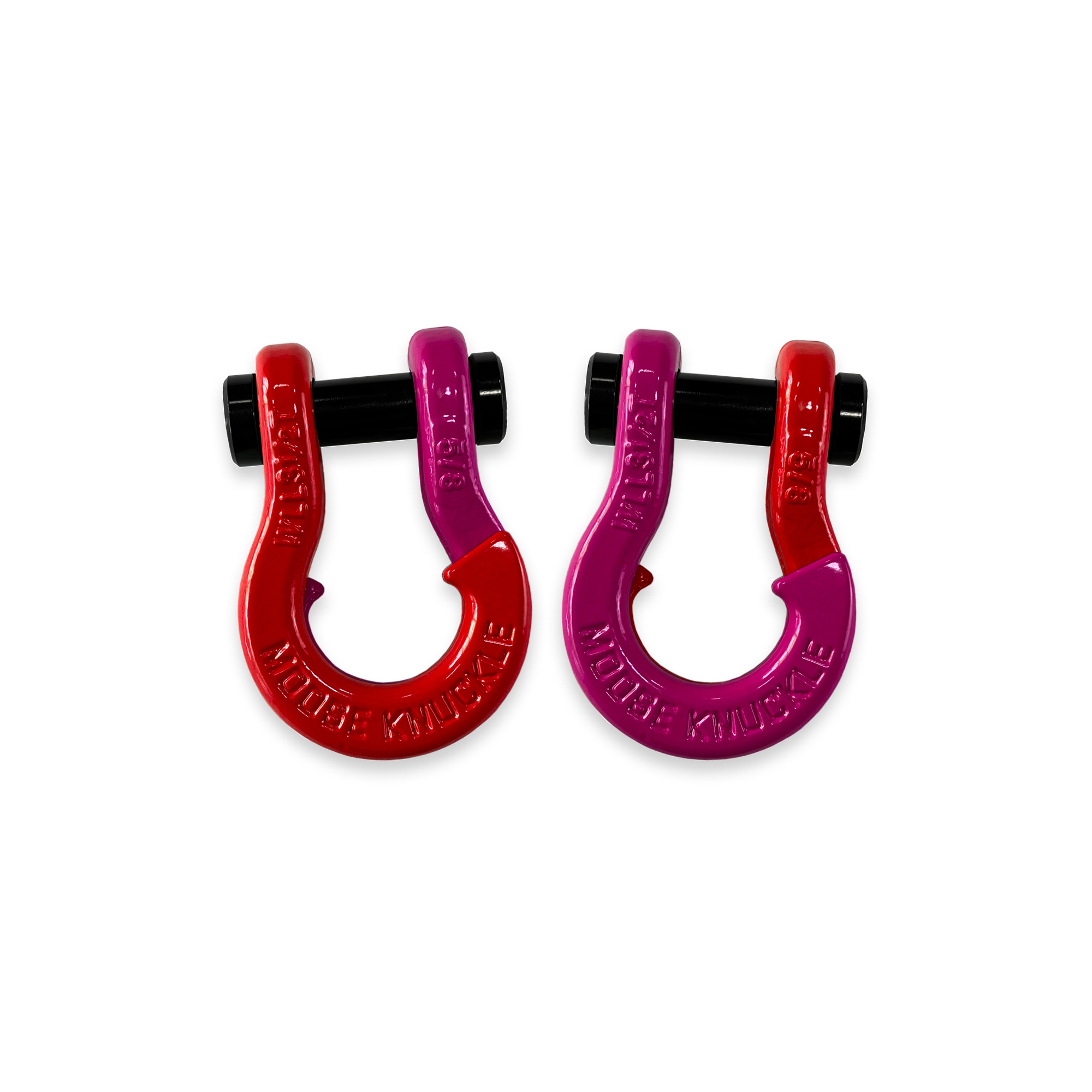 Moose Knuckle Offroad, 5/8 Recovery Split Shackle Flame Red / Pogo Pink, Working Load Limit 7000 lb, Model FN000025-206