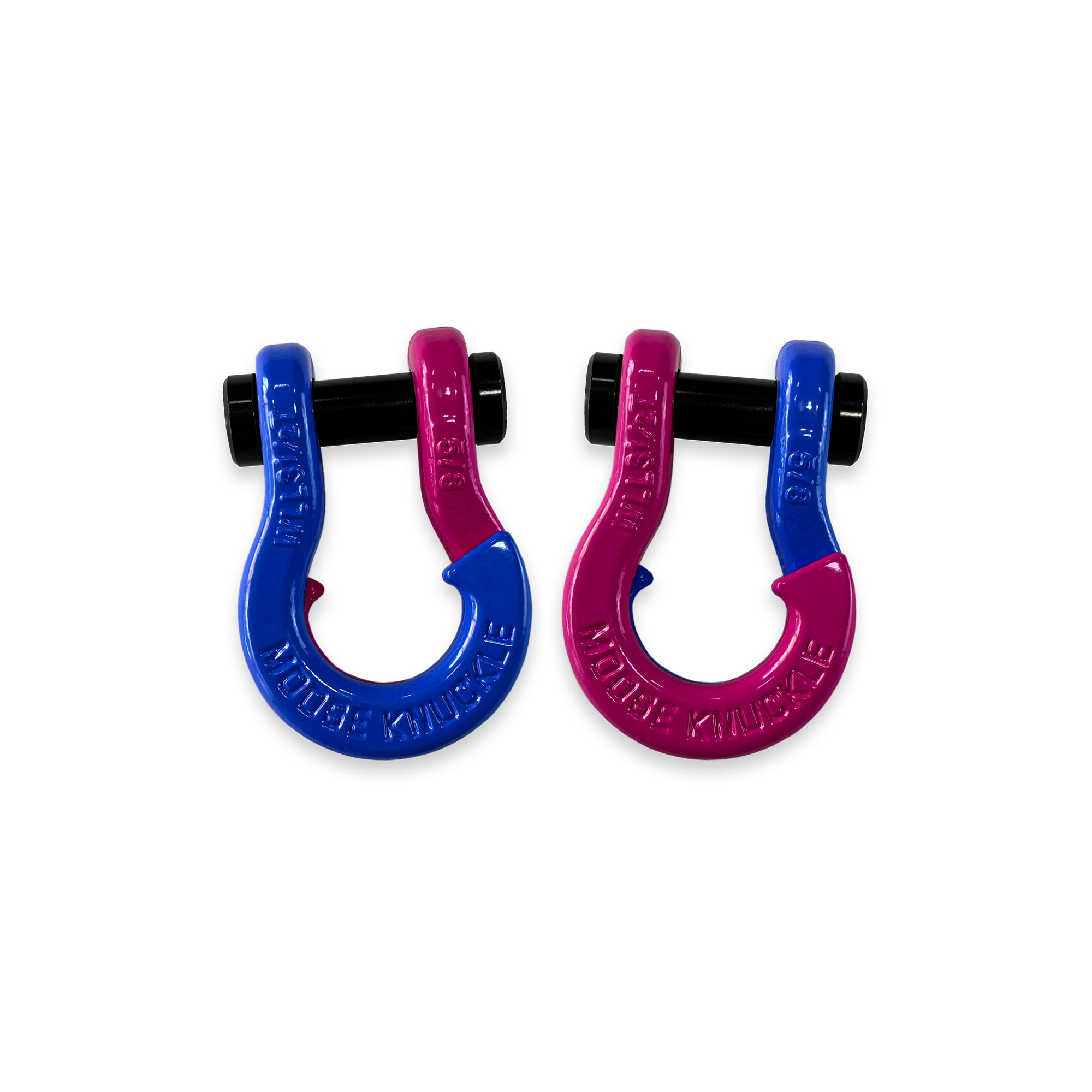 Moose Knuckle Offroad, 5/8 Recovery Split Shackle Blue Balls / Pogo Pink, Working Load Limit 7000 lb, Model FN000025-202