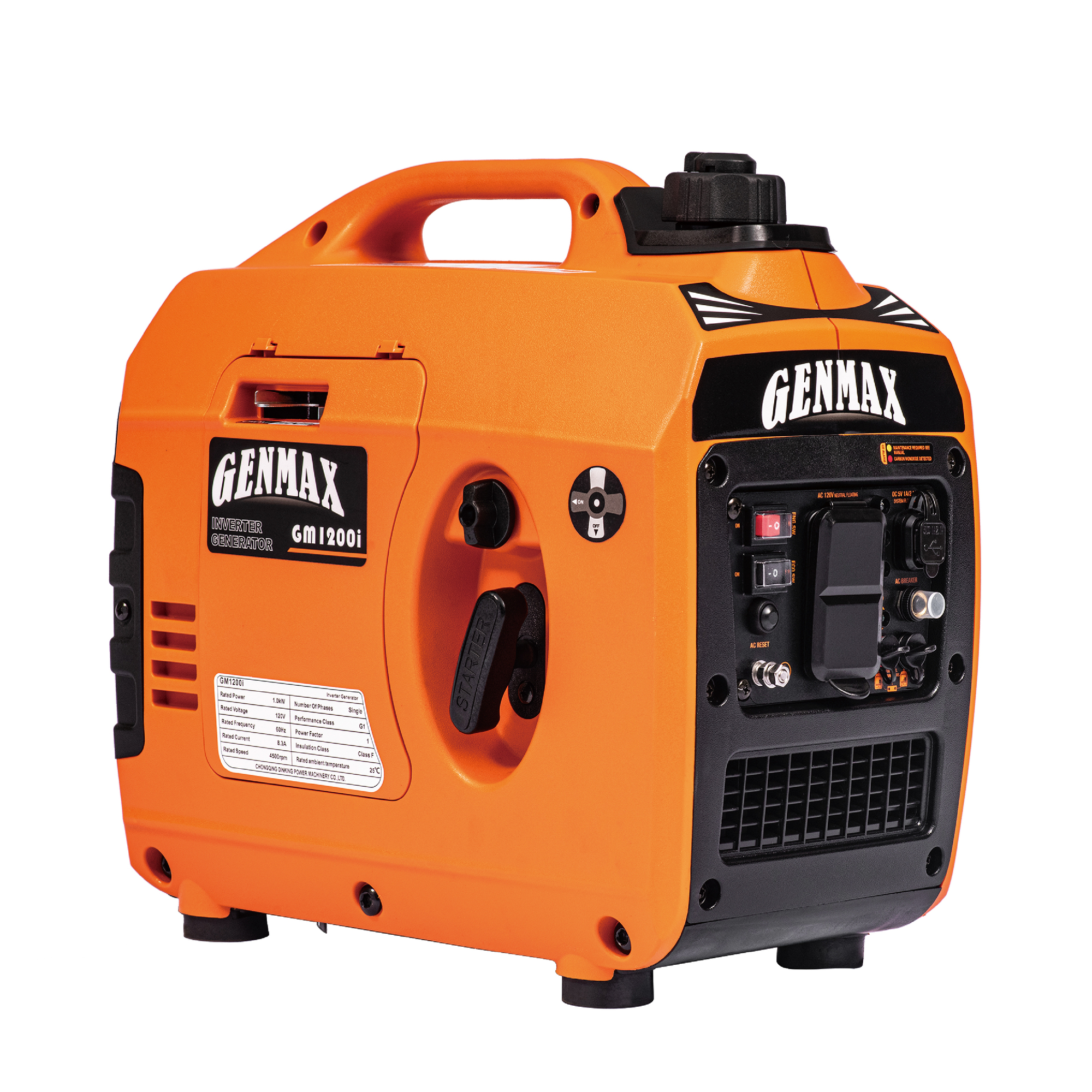 GENMAX, Portable Inverter Generator, 1200w, Surge Watts 1200 Voltage 120 Model GM1200i