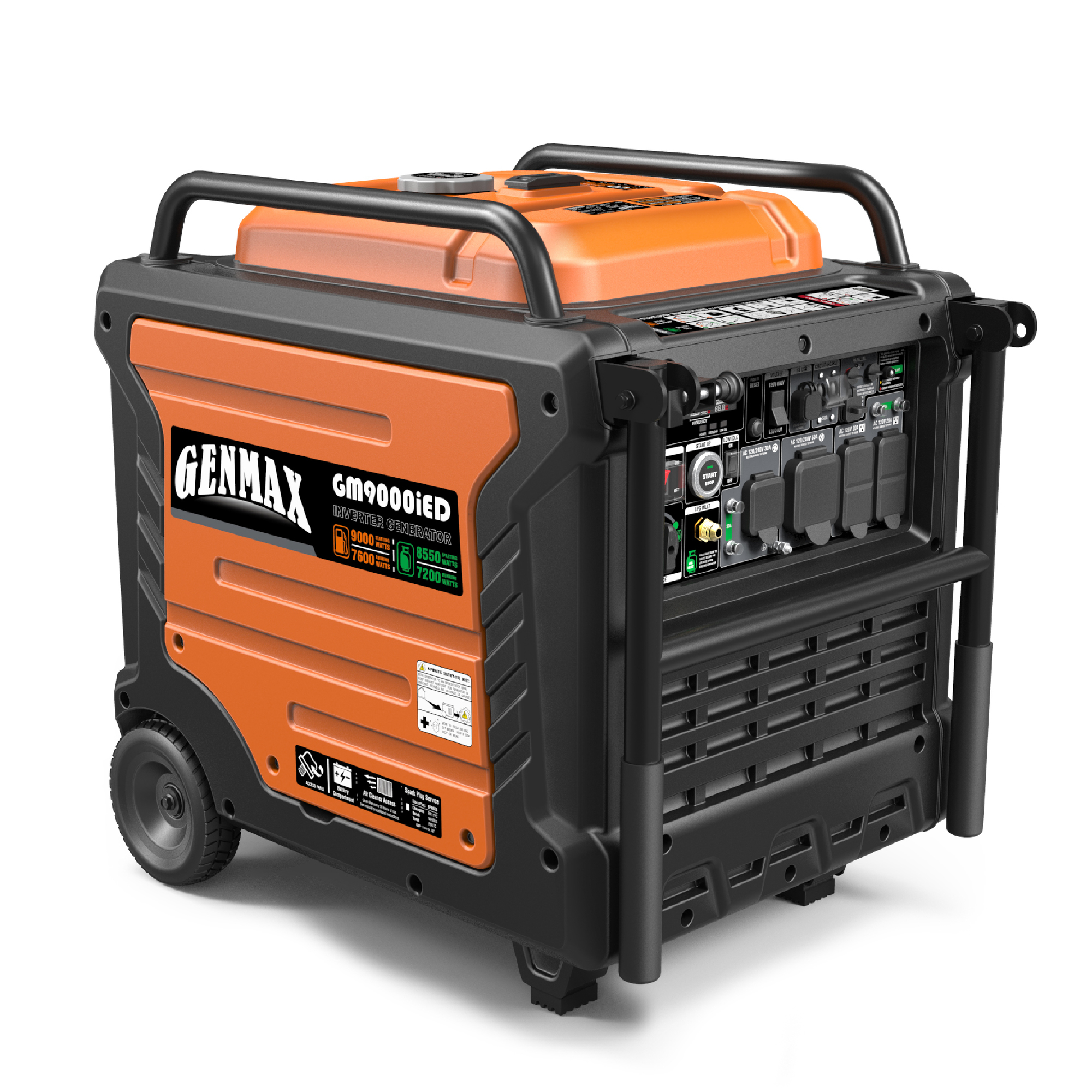 GENMAX, Portable Inverter Generator, 9000w Dual Fuel, Surge Watts 9000 Rated Watts 7600 Voltage 120/240 Model GM9000ied