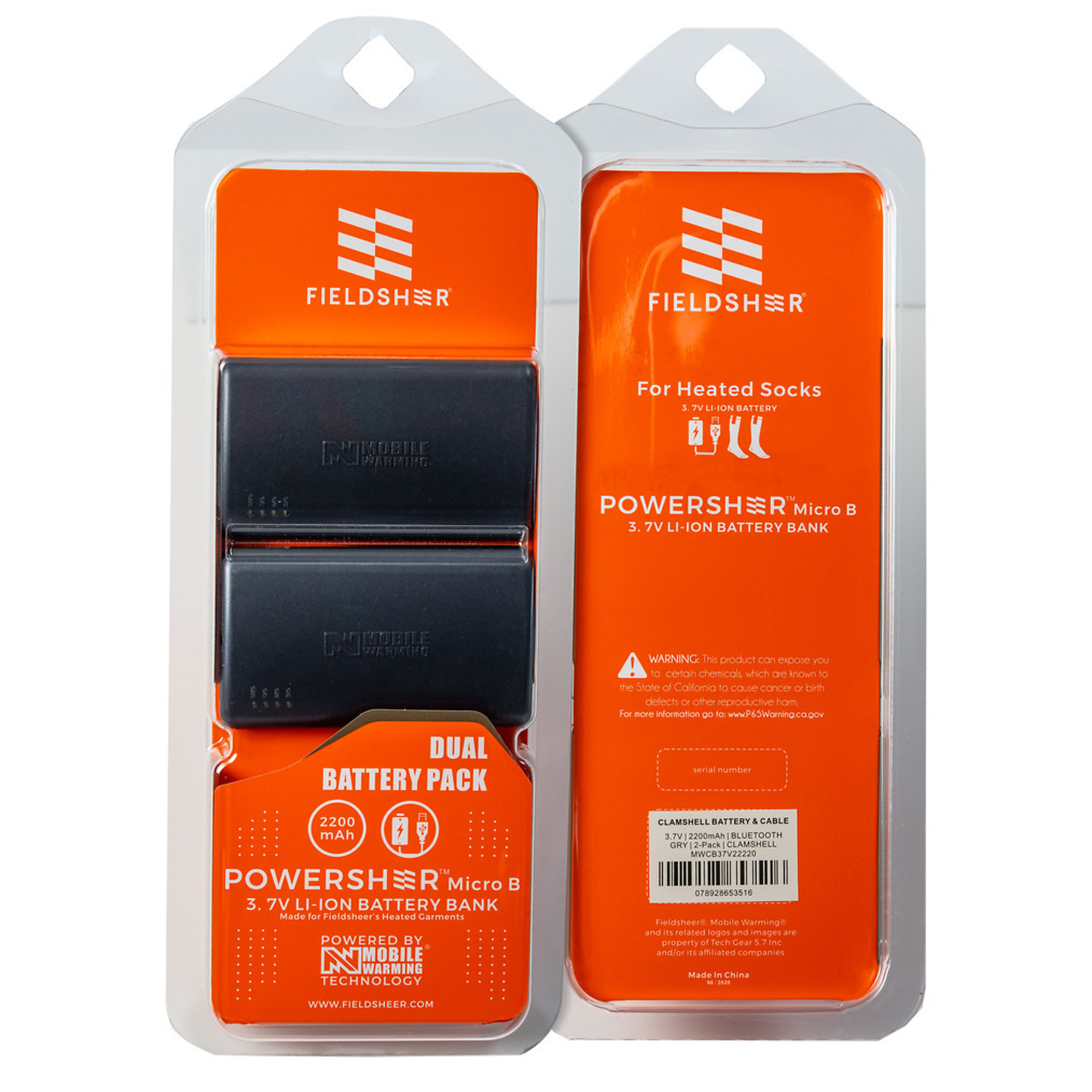 Fieldsheer, 3.7v Powersheer BT Sock Battery and Cable 2 Pack, Volts 3.7 Model MWCB37V22220