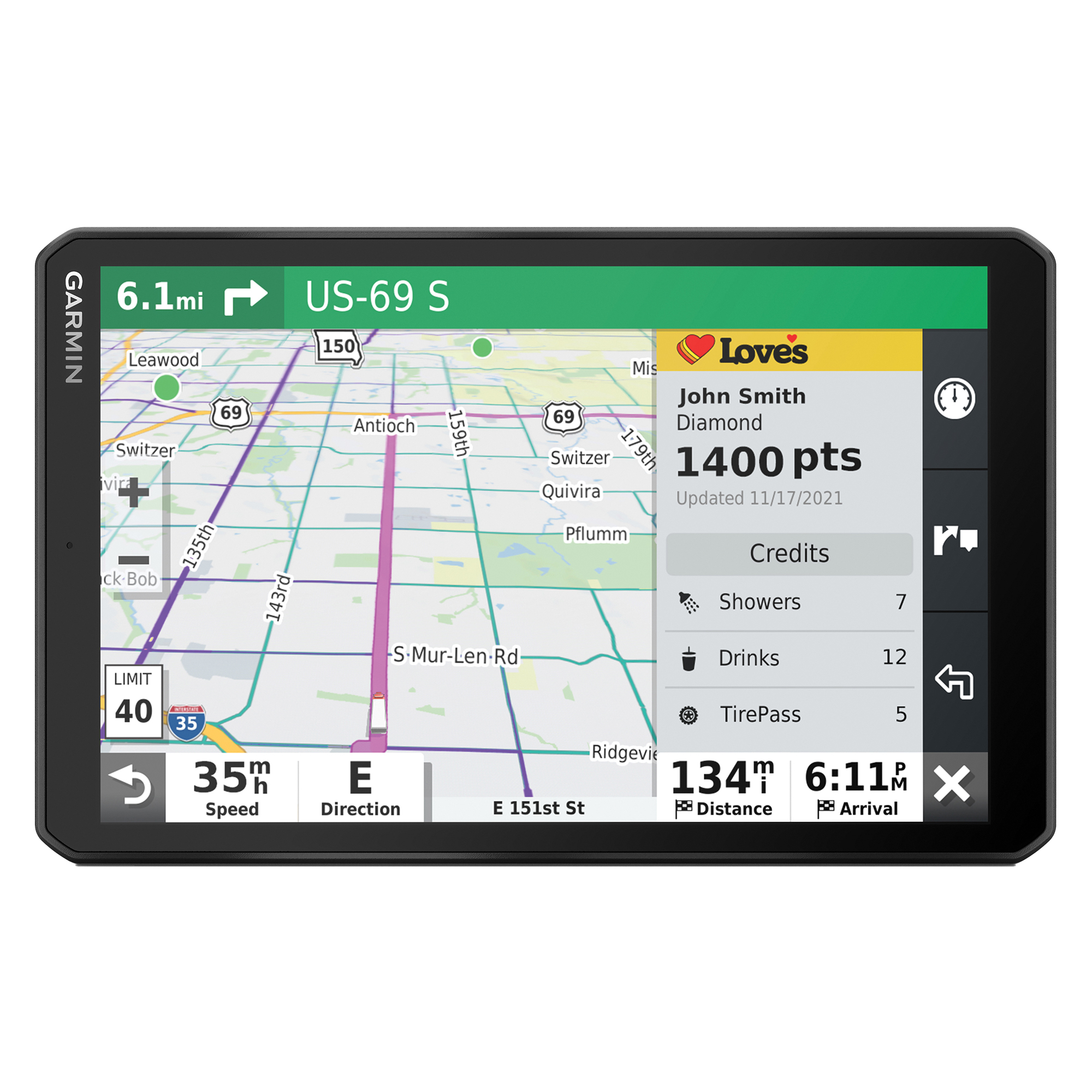 Garmin dezl , 8Inch GPS Truck Navigator, Monitor Size 8 in, Power Source Battery or USB, Model 010-02740-00